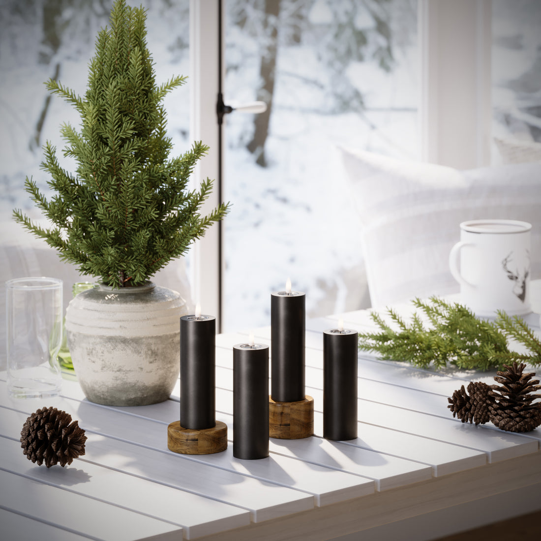 LED Bloklys Ø 5 x 15 cm Sort - 4 stk