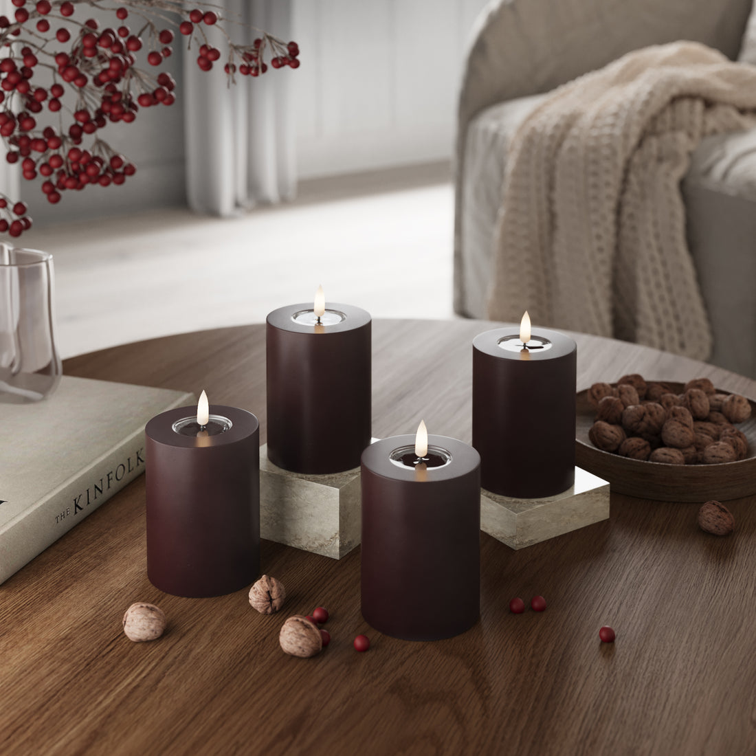 LED Bloklys Ø 7,5 x 10 cm Bourgogne - 4 stk