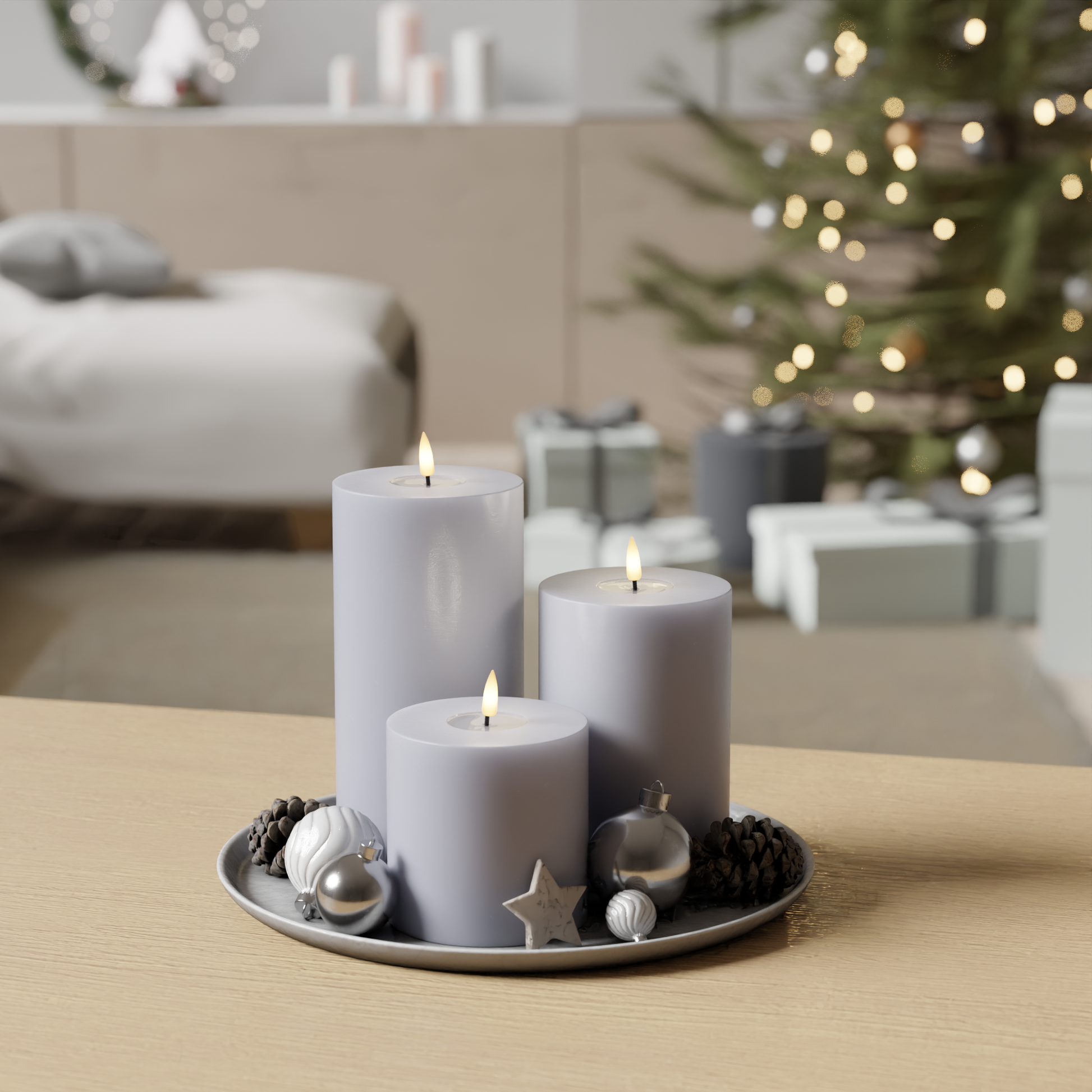 Deluxe Homeart LED Bloklys pakke - Støvet blå - 10 x 10, 15 & 20 cm 1