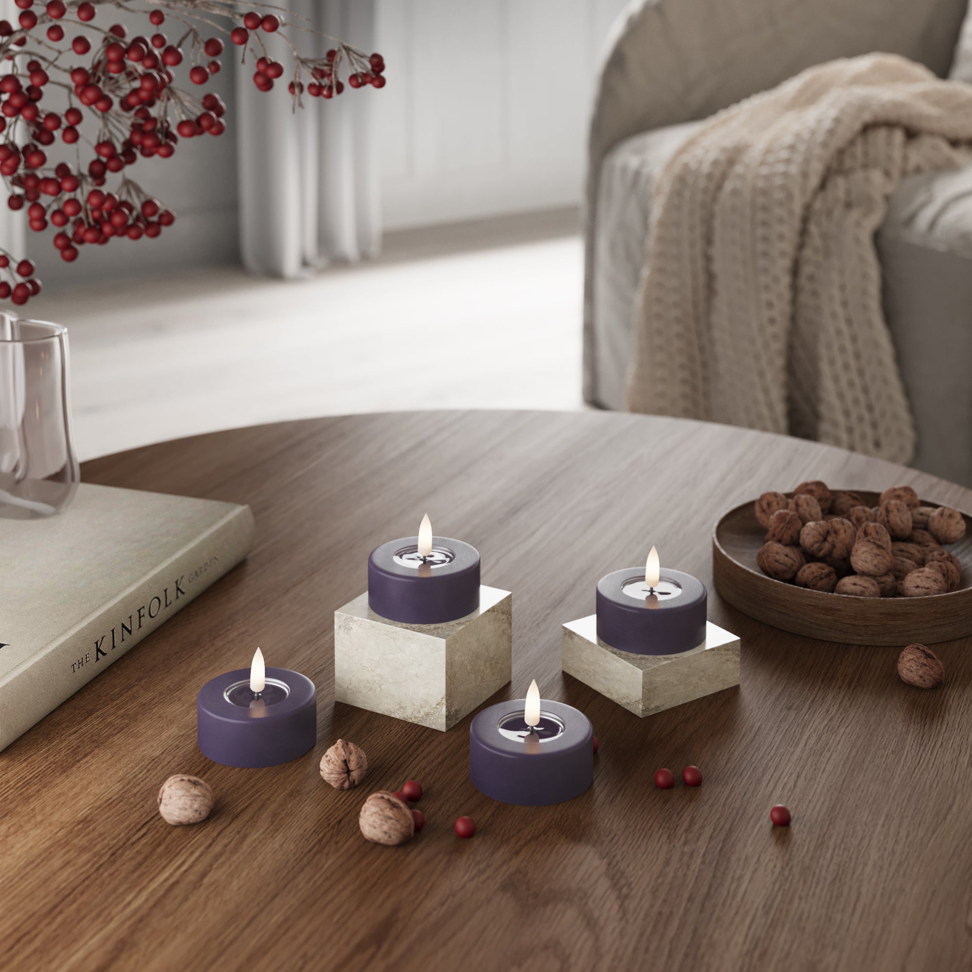 LED Jumbo Fyrfadslys Mørkelilla - 4 stk