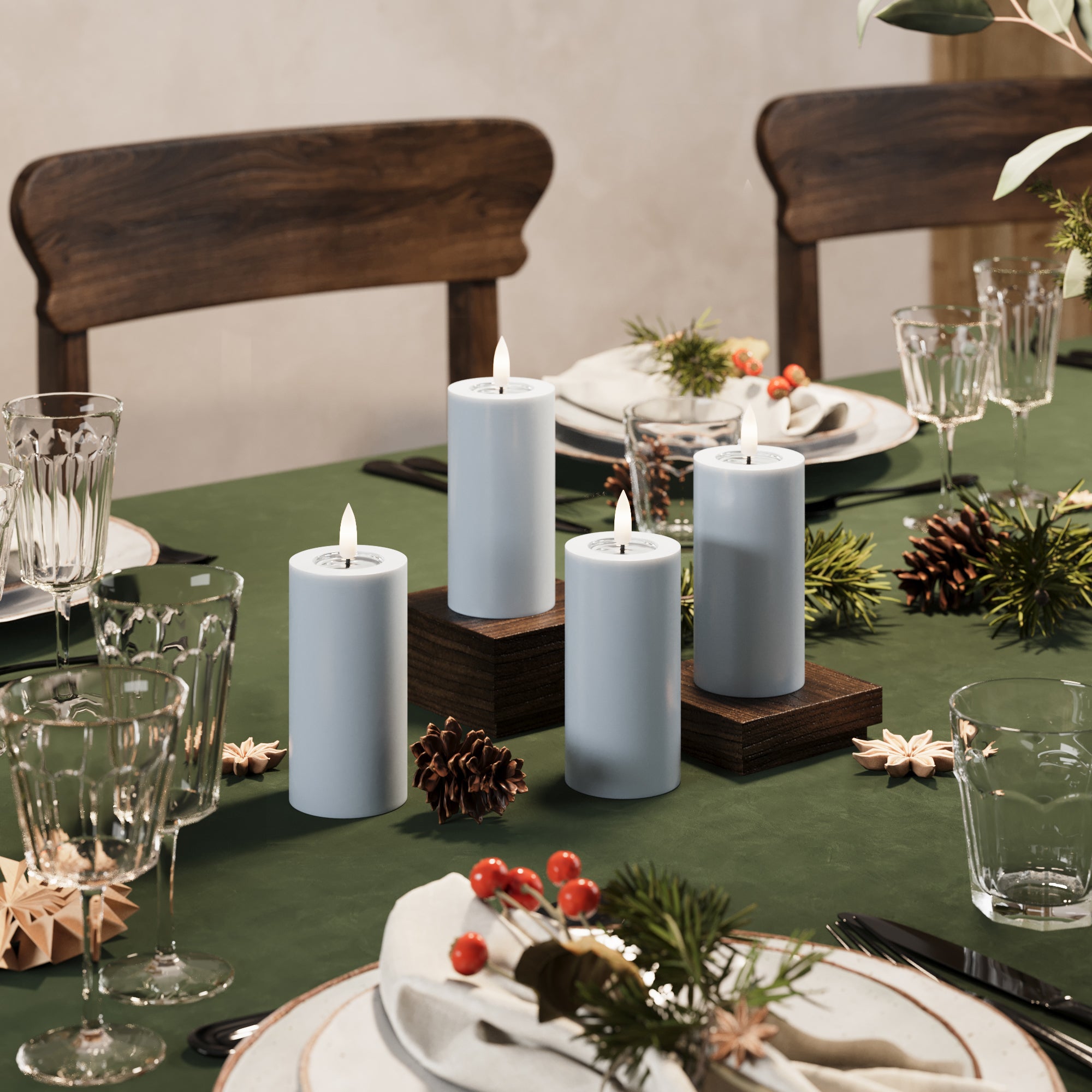 LED Bloklys Ø 5 x 10 cm Støvet blå - 4 stk