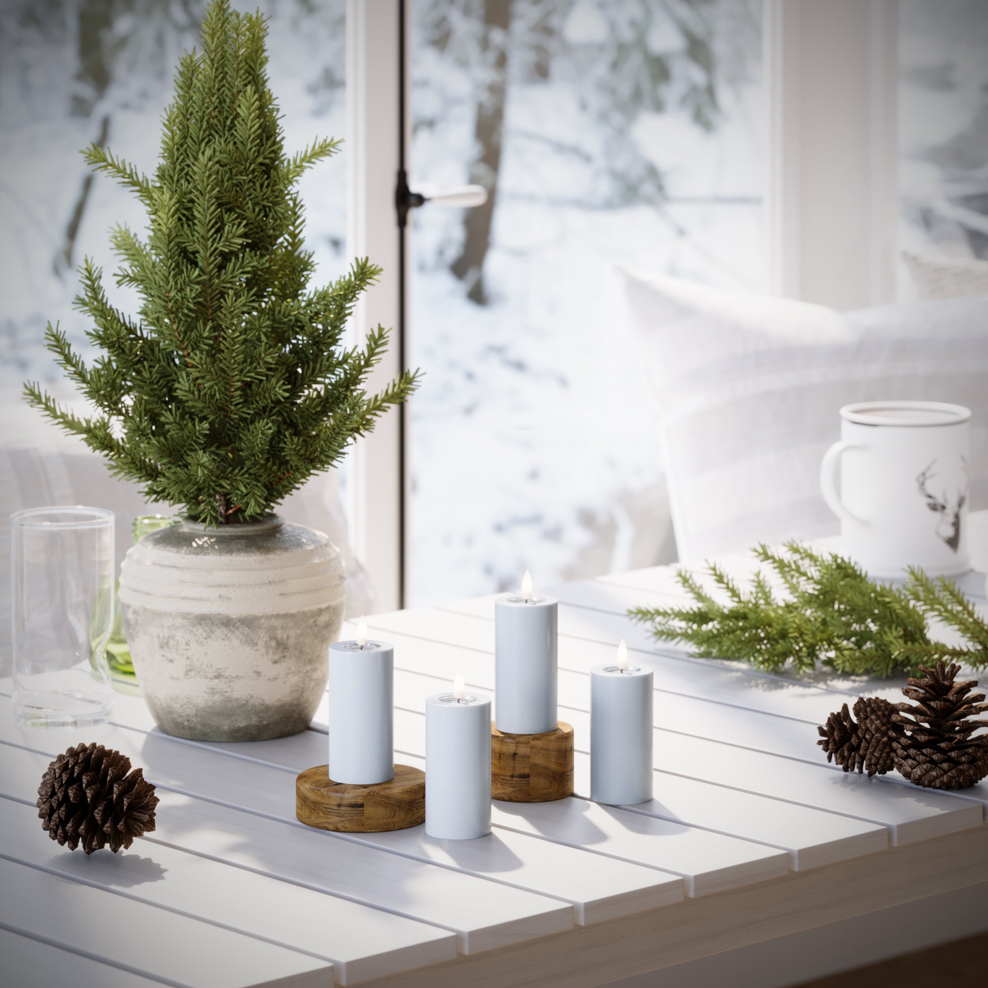 LED Bloklys Ø 5 x 10 cm Støvet blå - 4 stk