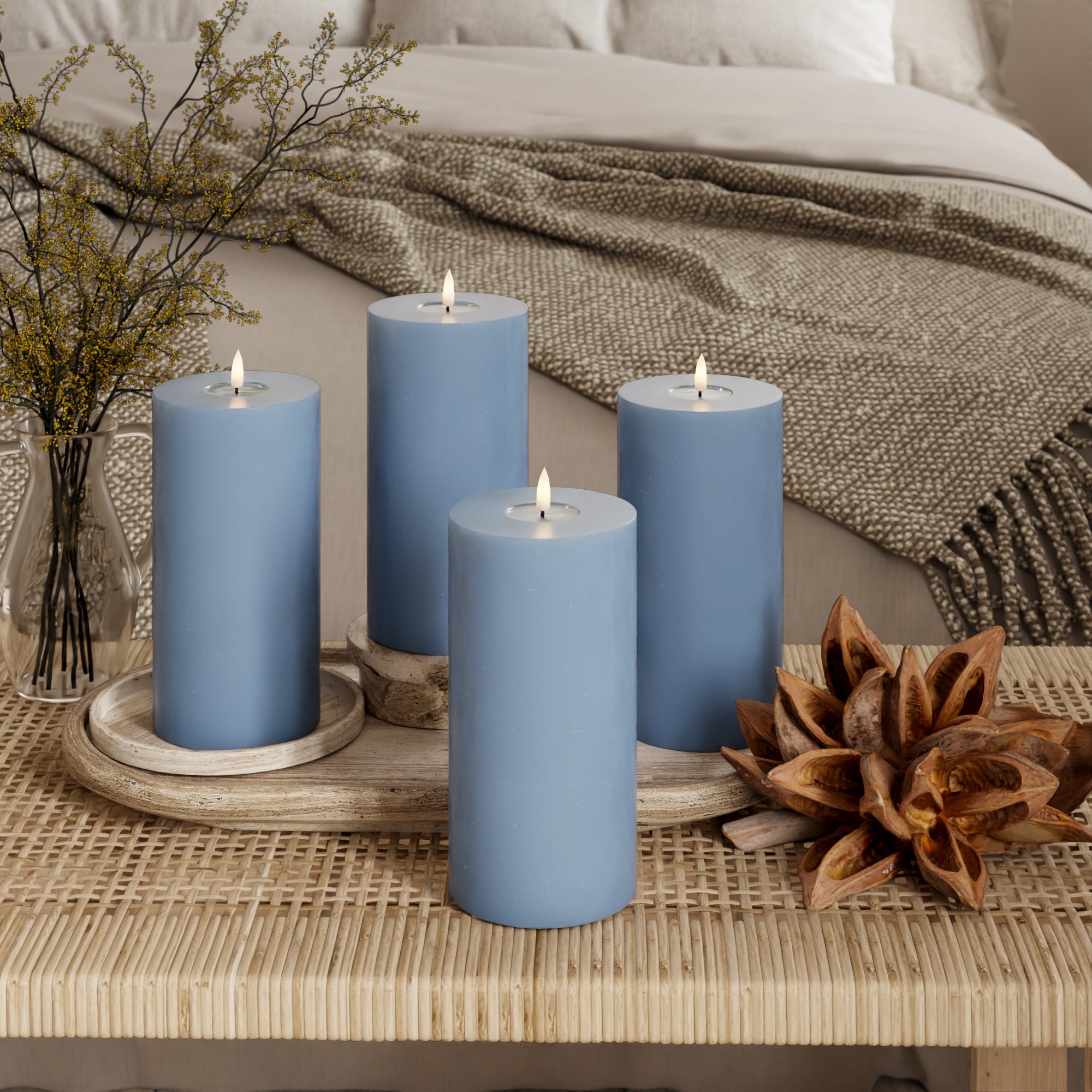 LED Bloklys Ø 10 x 20 cm Isblå - 4 stk