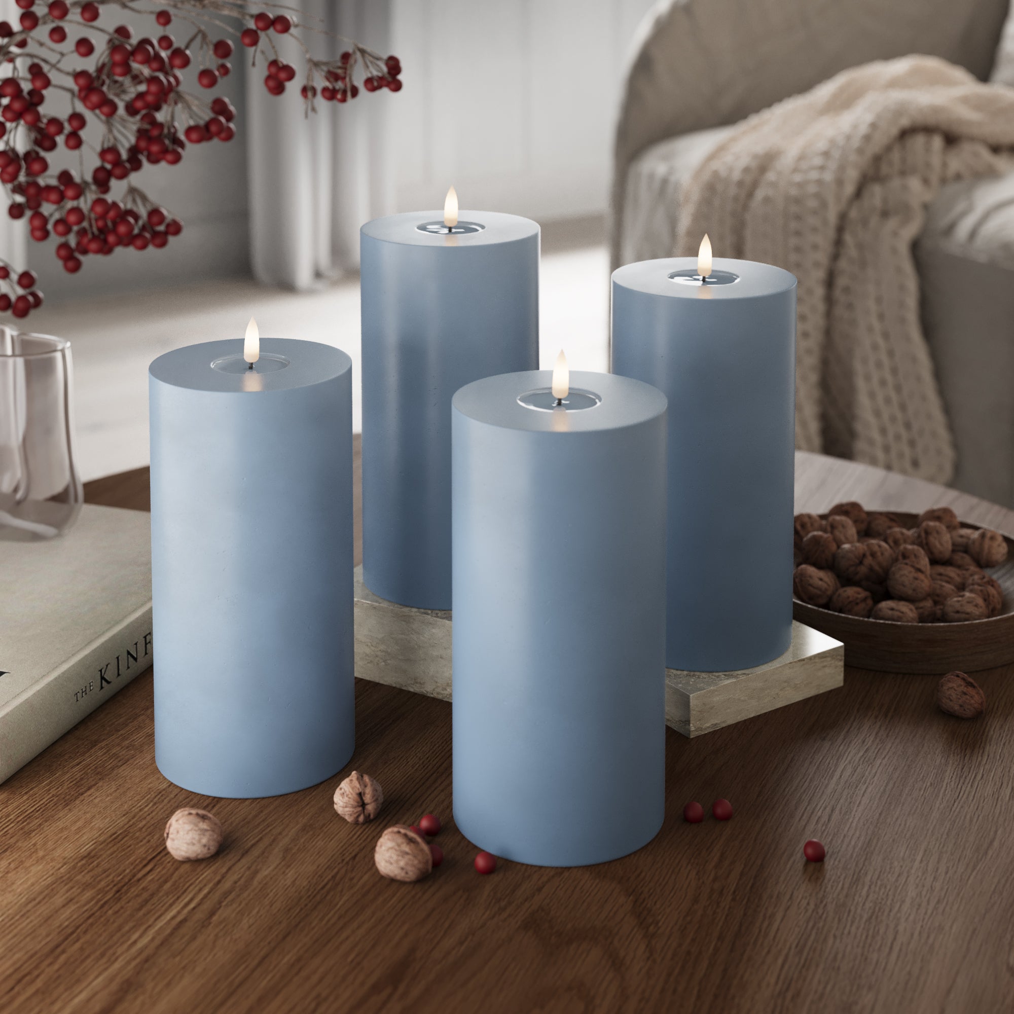 LED Bloklys Ø 10 x 20 cm Isblå - 4 stk