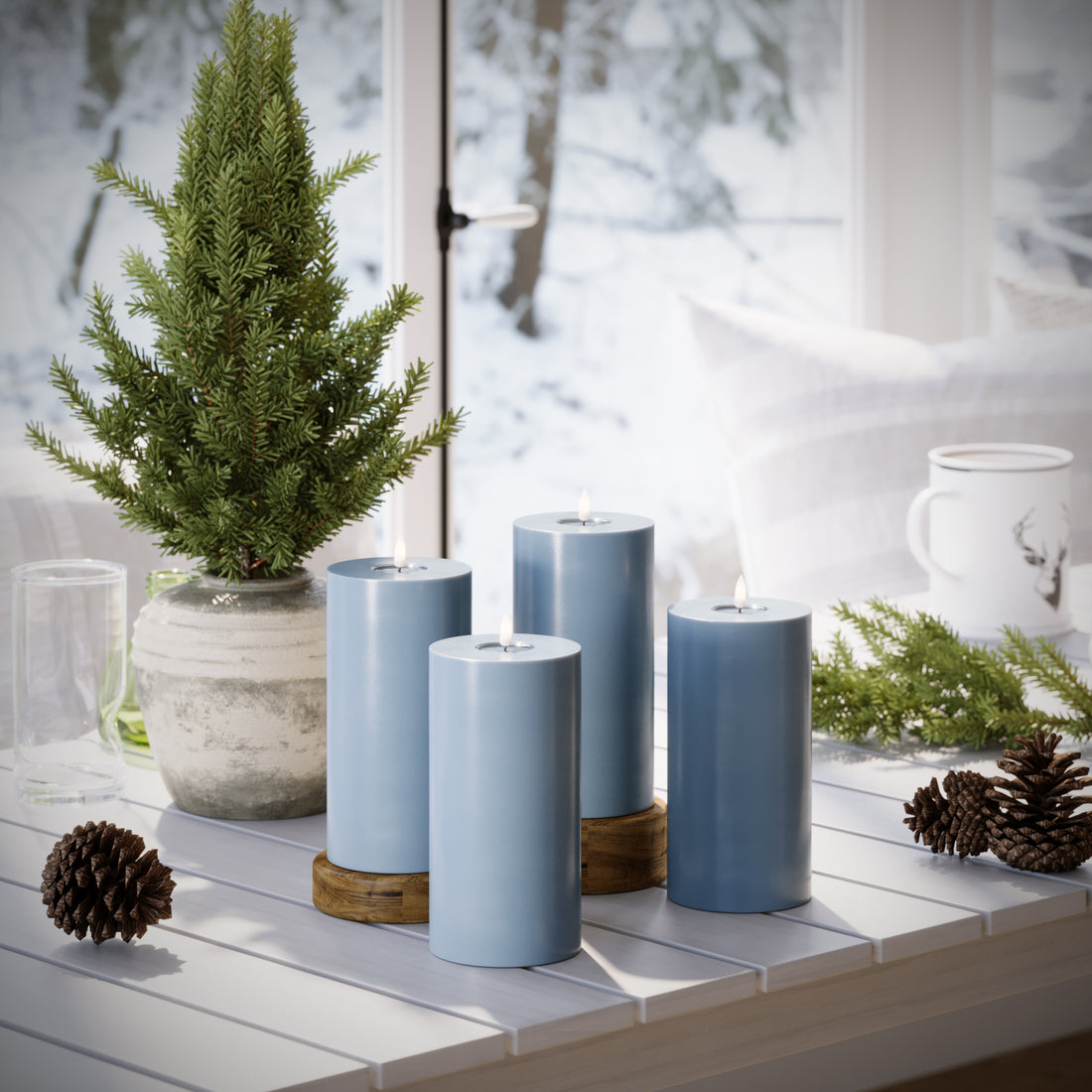 LED Bloklys Ø 10 x 20 cm Isblå - 4 stk