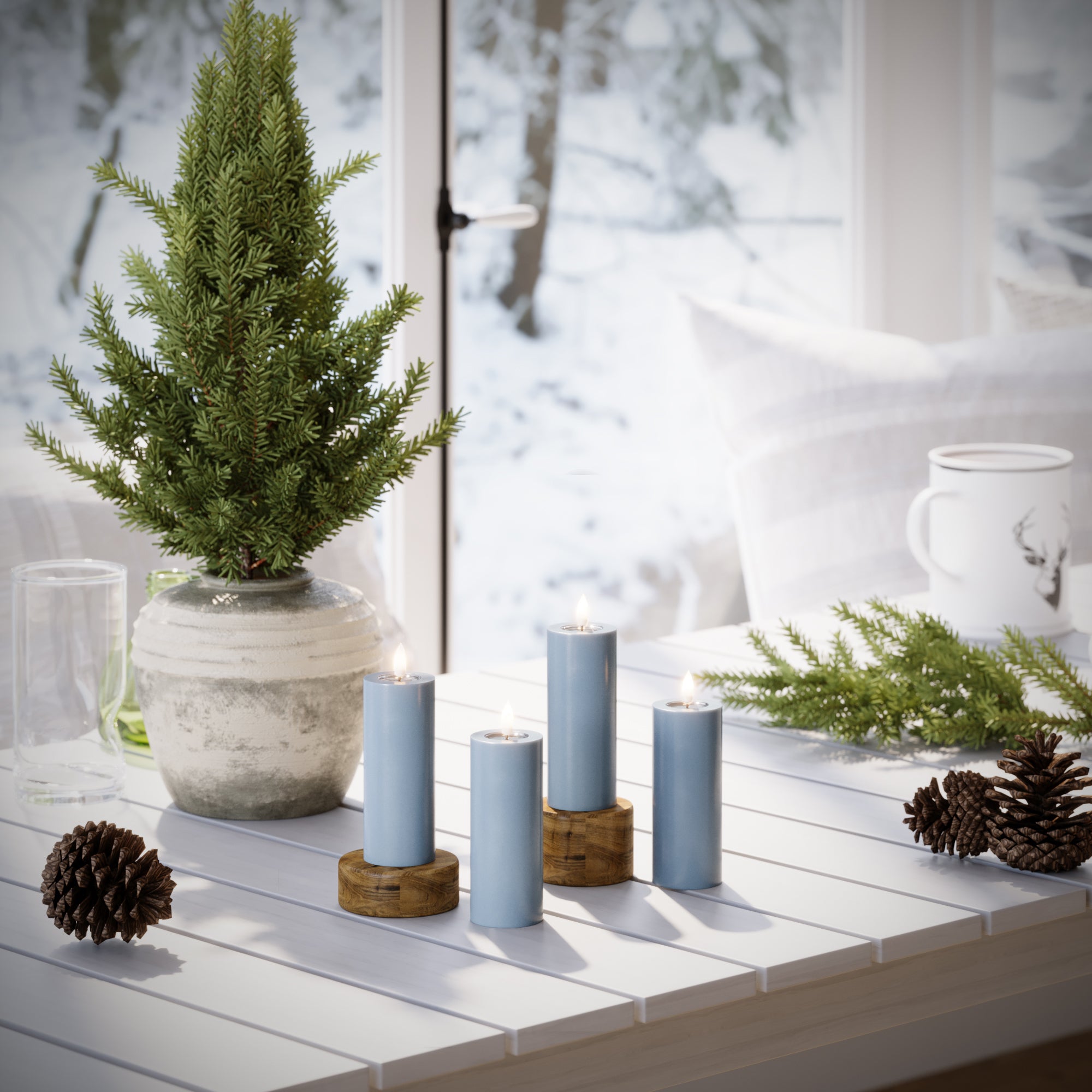 LED Bloklys Ø 5 x 12,5 cm Isblå - 4 stk