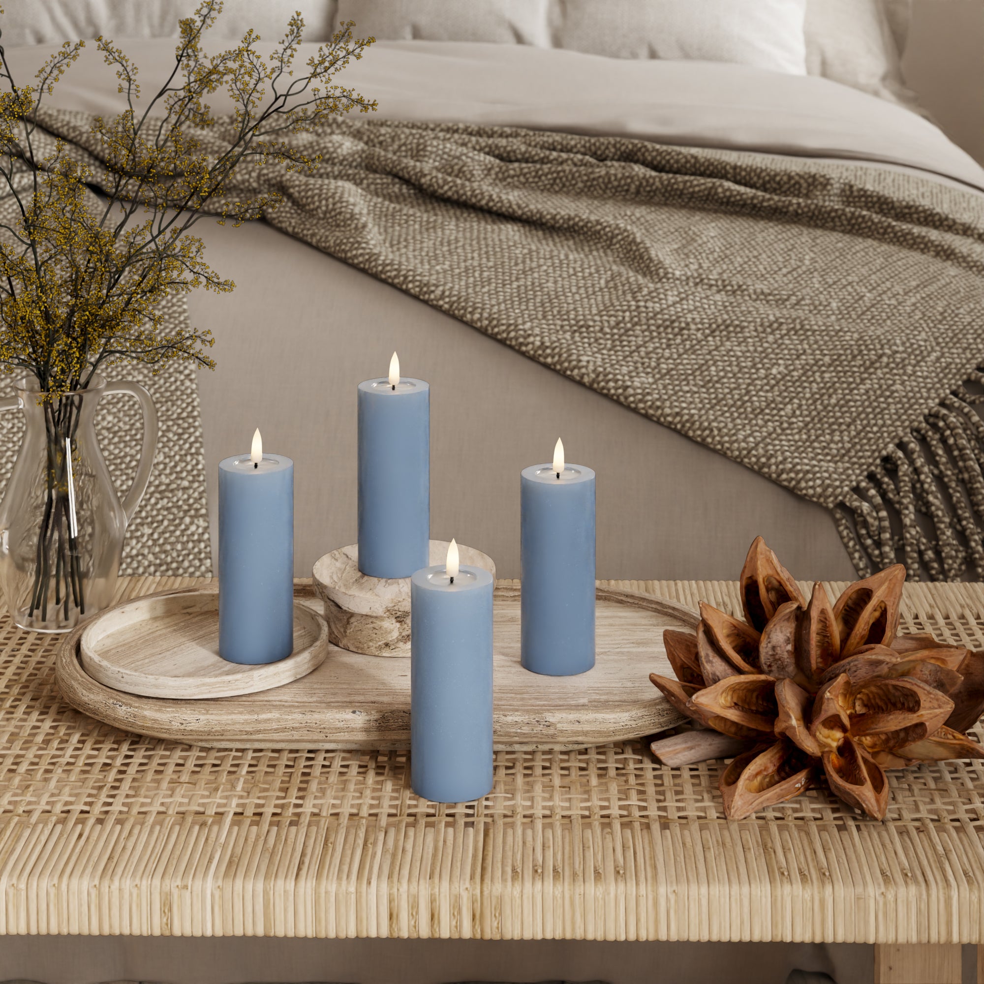 LED Bloklys Ø 5 x 12,5 cm Isblå - 4 stk