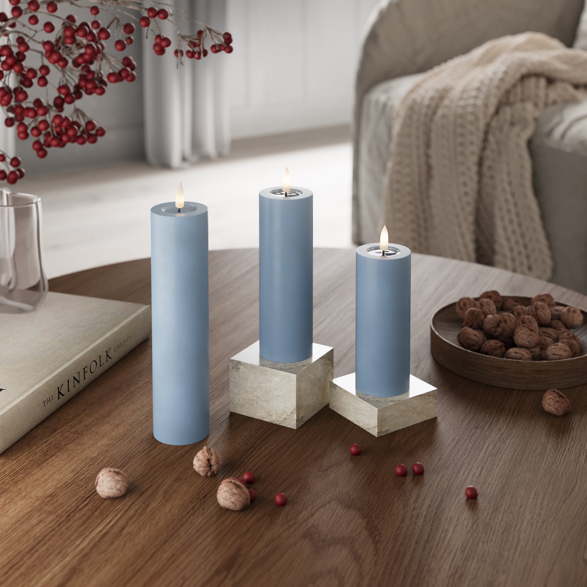 LED Bloklys Ø 5 x 12,5 cm Isblå - 4 stk