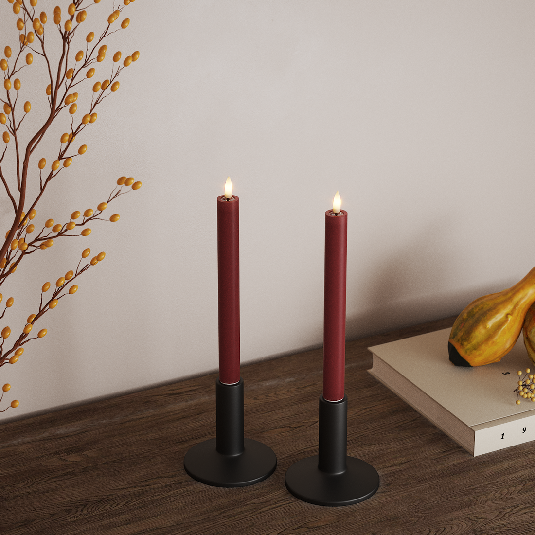 Deluxe Homeart LED Kronelys 2 stk, Ø 2 x 24 cm Bordeaux LED kronelys 4