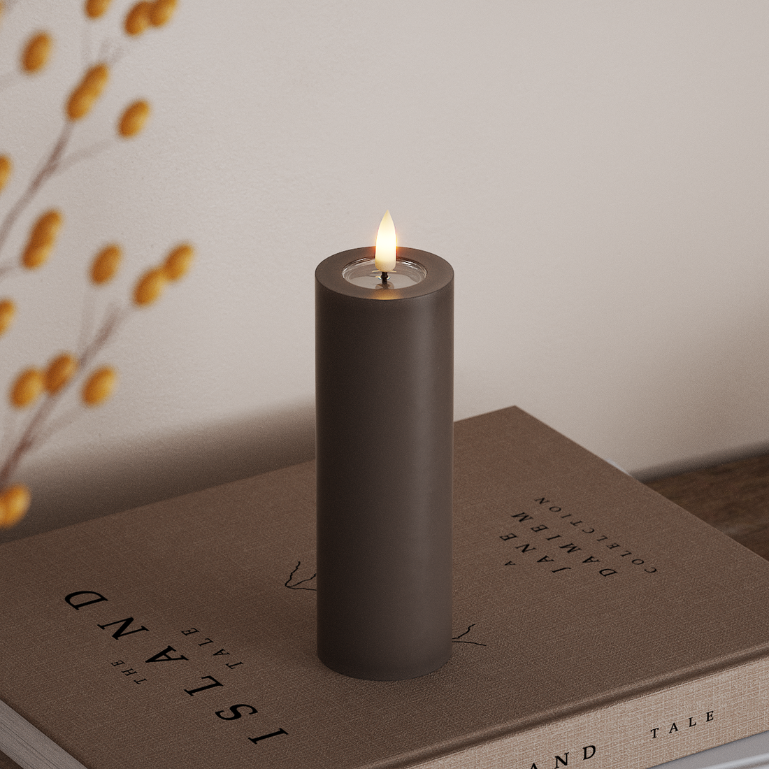 Deluxe Homeart LED Bloklys Ø 5 x 15 cm Mokka LED bloklys 4