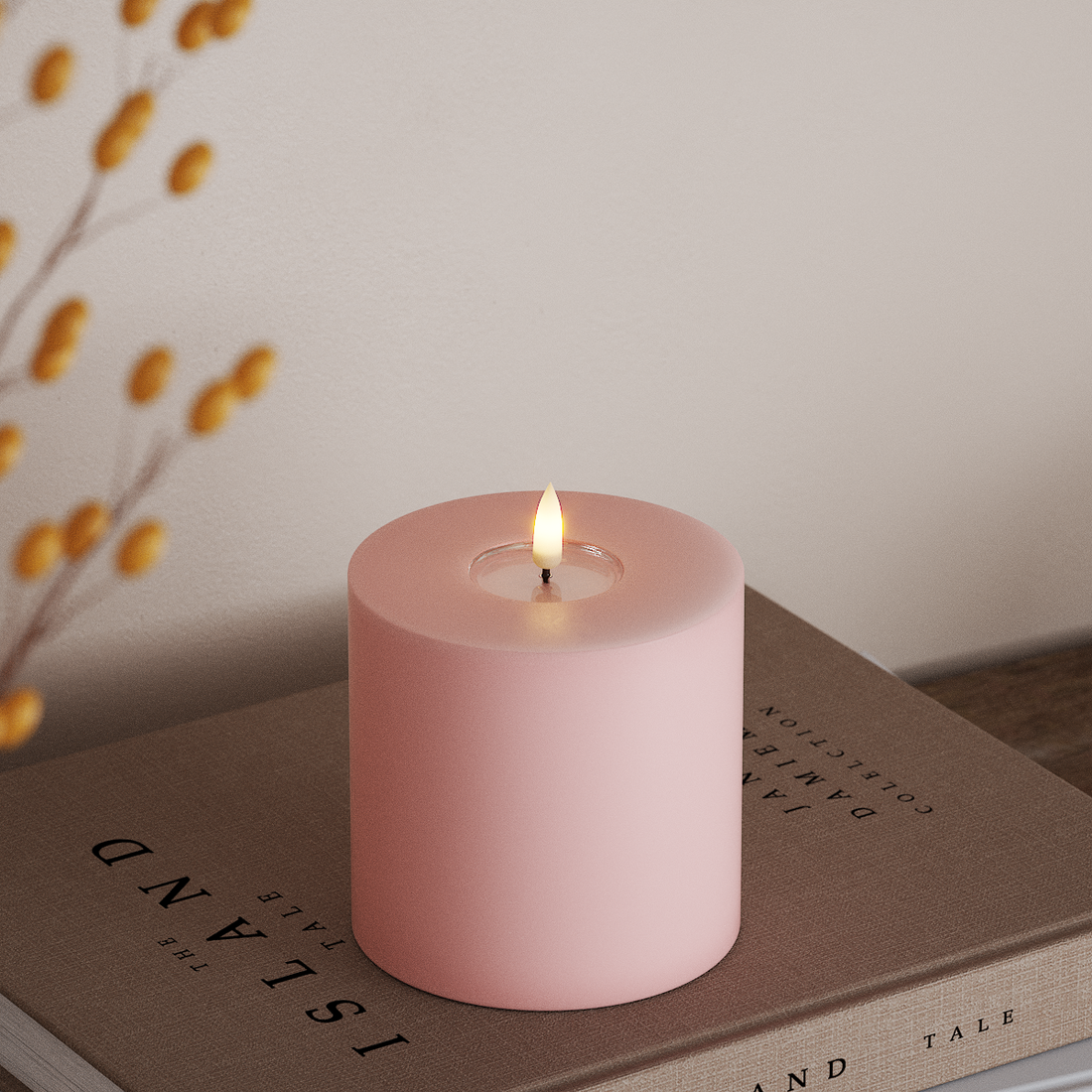 Deluxe Homeart LED Bloklys Ø 10 x 10 cm Lyserød LED bloklys 4