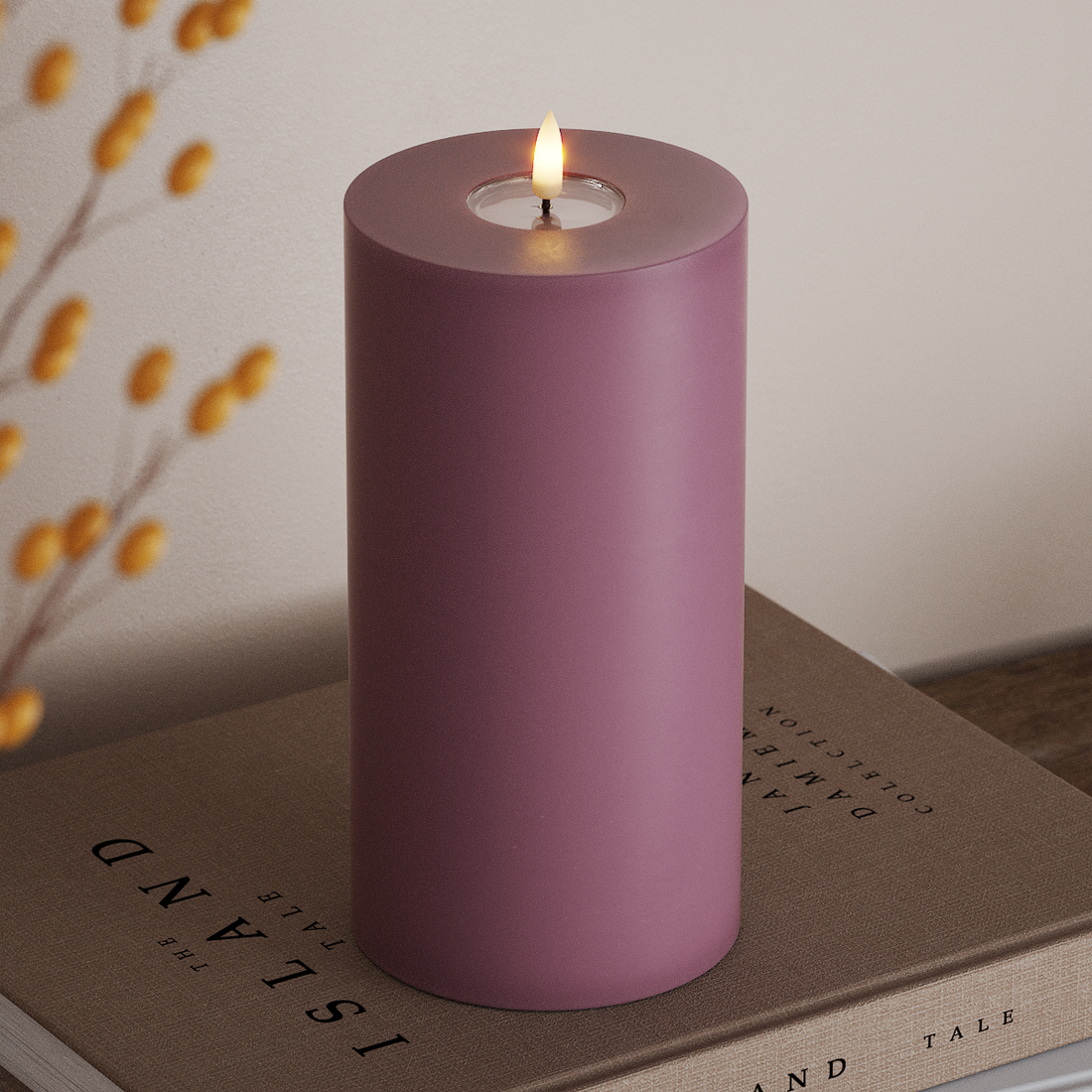 Deluxe Homeart LED Bloklys Ø 10 x 20 cm Lyslilla LED bloklys 4