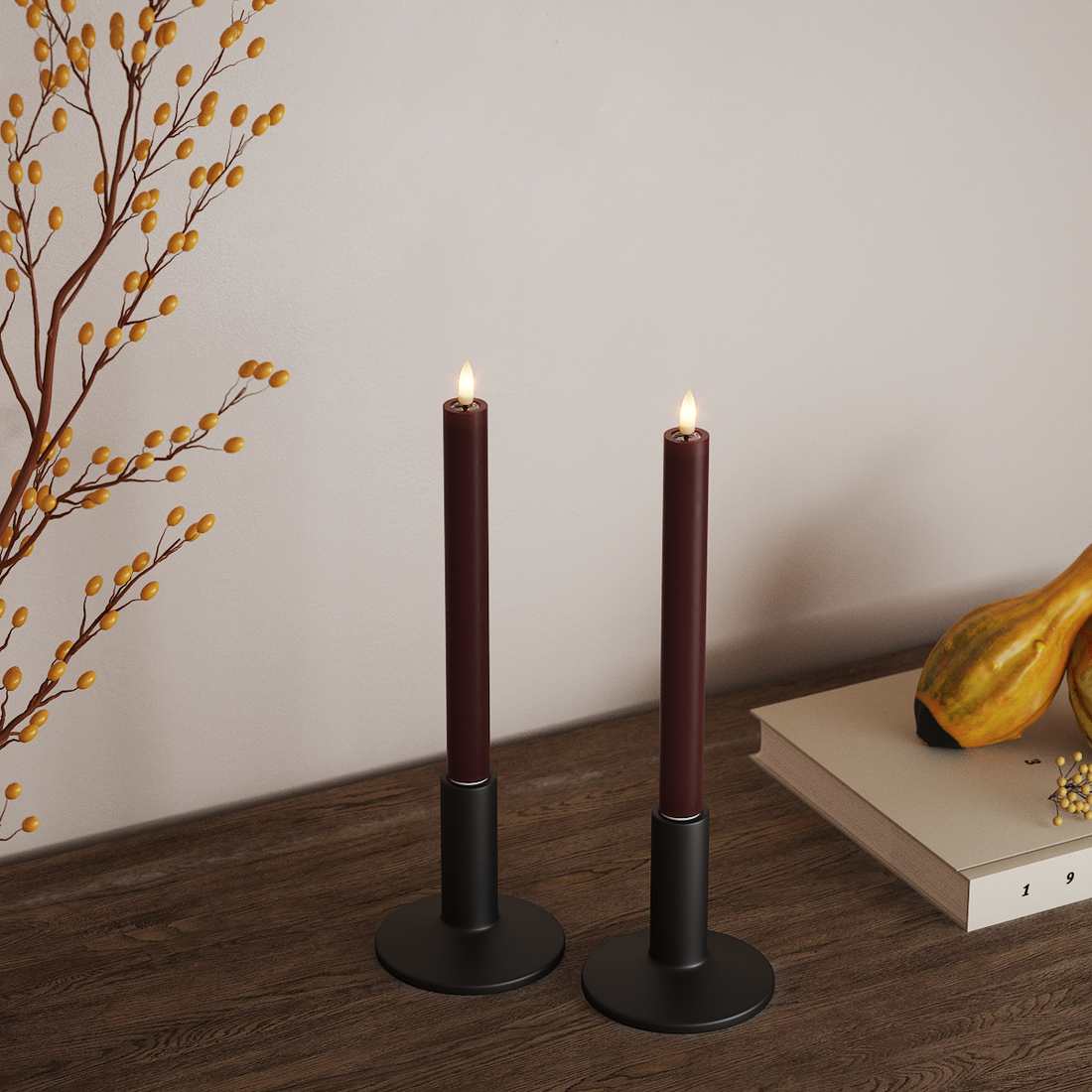 Deluxe Homeart LED Kronelys 2 stk, Ø 2 x 24 cm Bourgogne LED kronelys 4