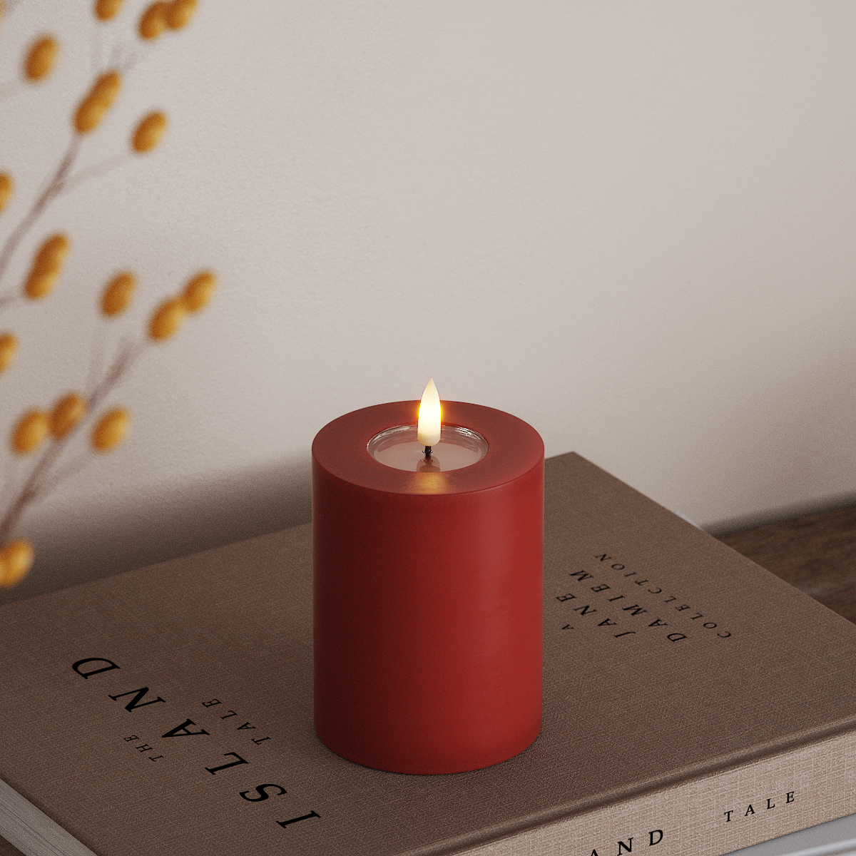 Deluxe Homeart LED Bloklys Ø 7,5 x 10 cm Rød LED bloklys 3