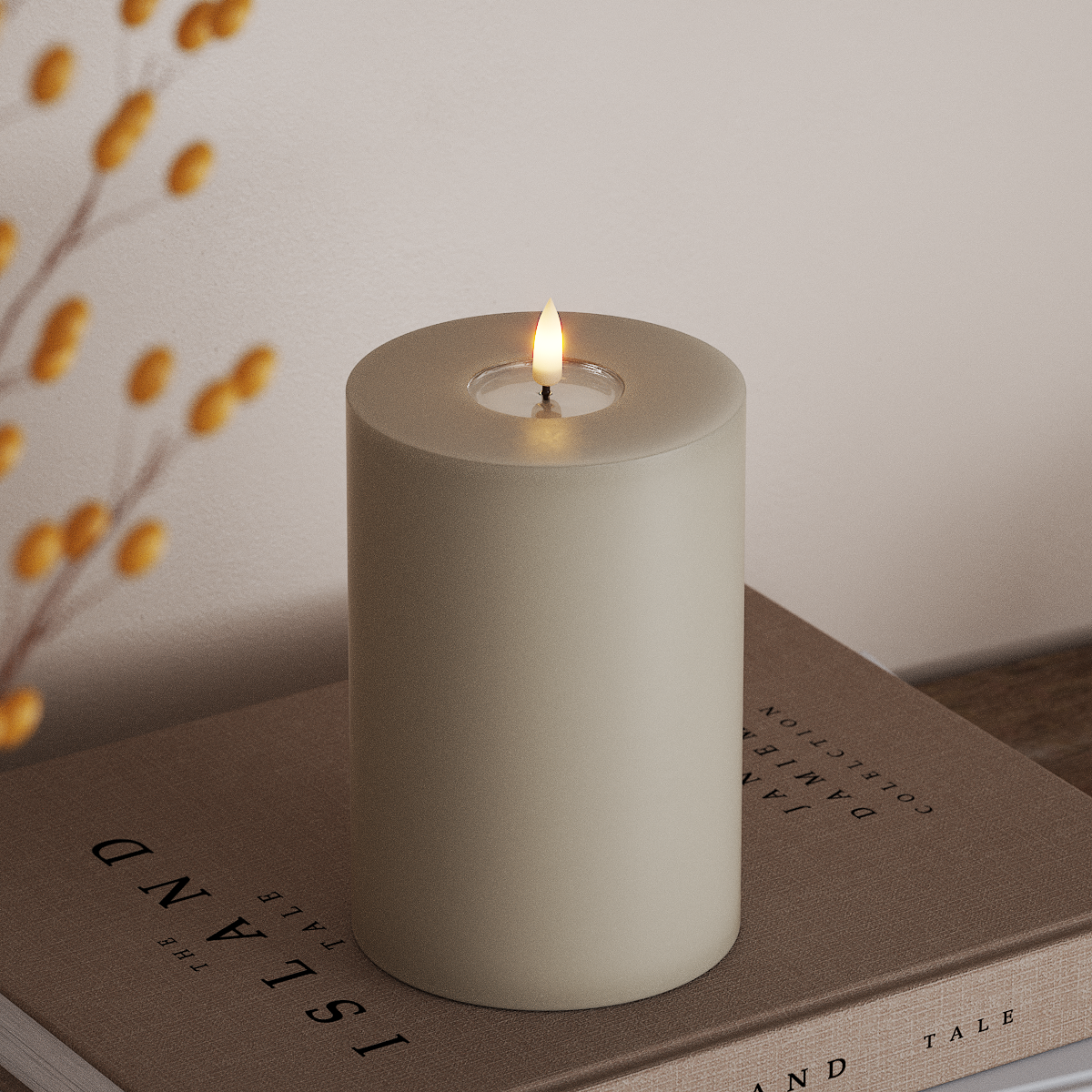 Deluxe Homeart LED Bloklys Ø 10 x 15 cm Sand LED bloklys 3