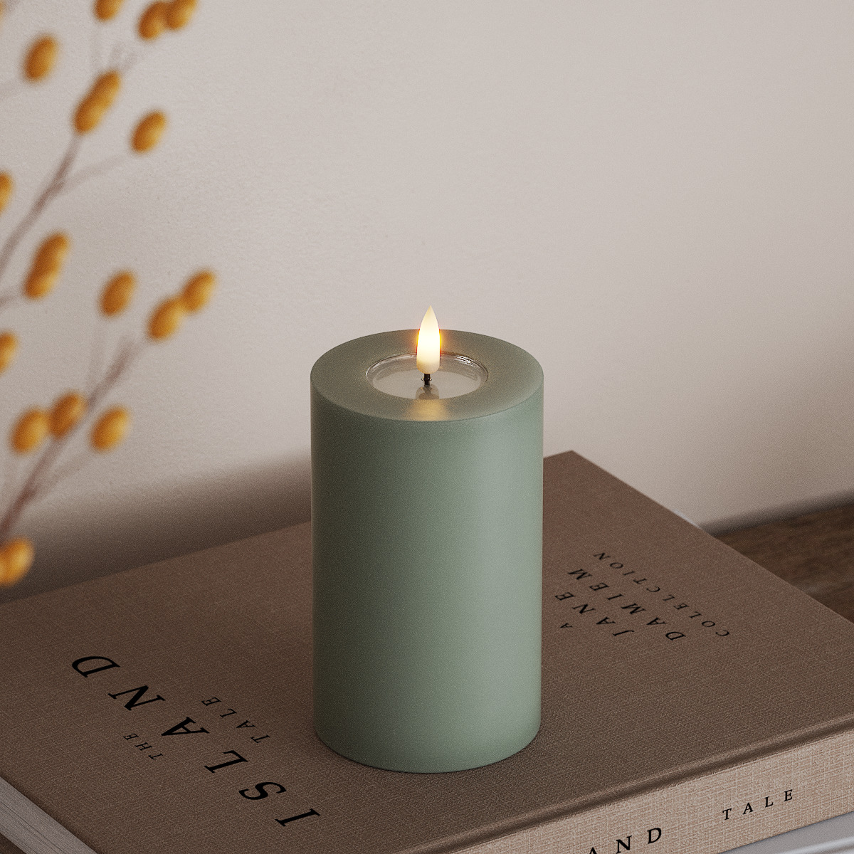 Deluxe Homeart LED Bloklys Ø 7,5 x 12,5 cm Salvie Grøn LED bloklys 3