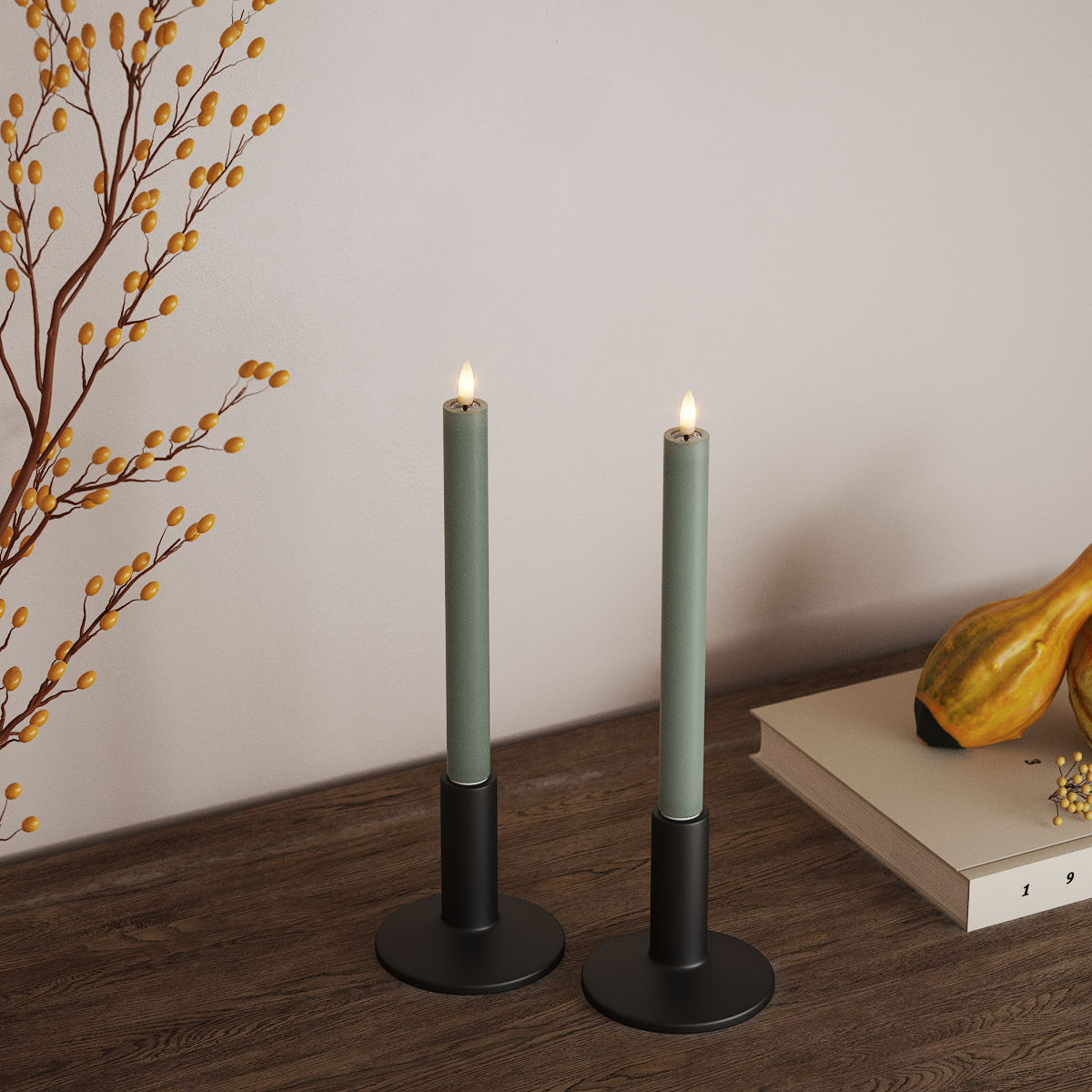 Deluxe Homeart LED Kronelys 2 stk, Ø 2 x 24 cm Salvie Grøn LED kronelys 3