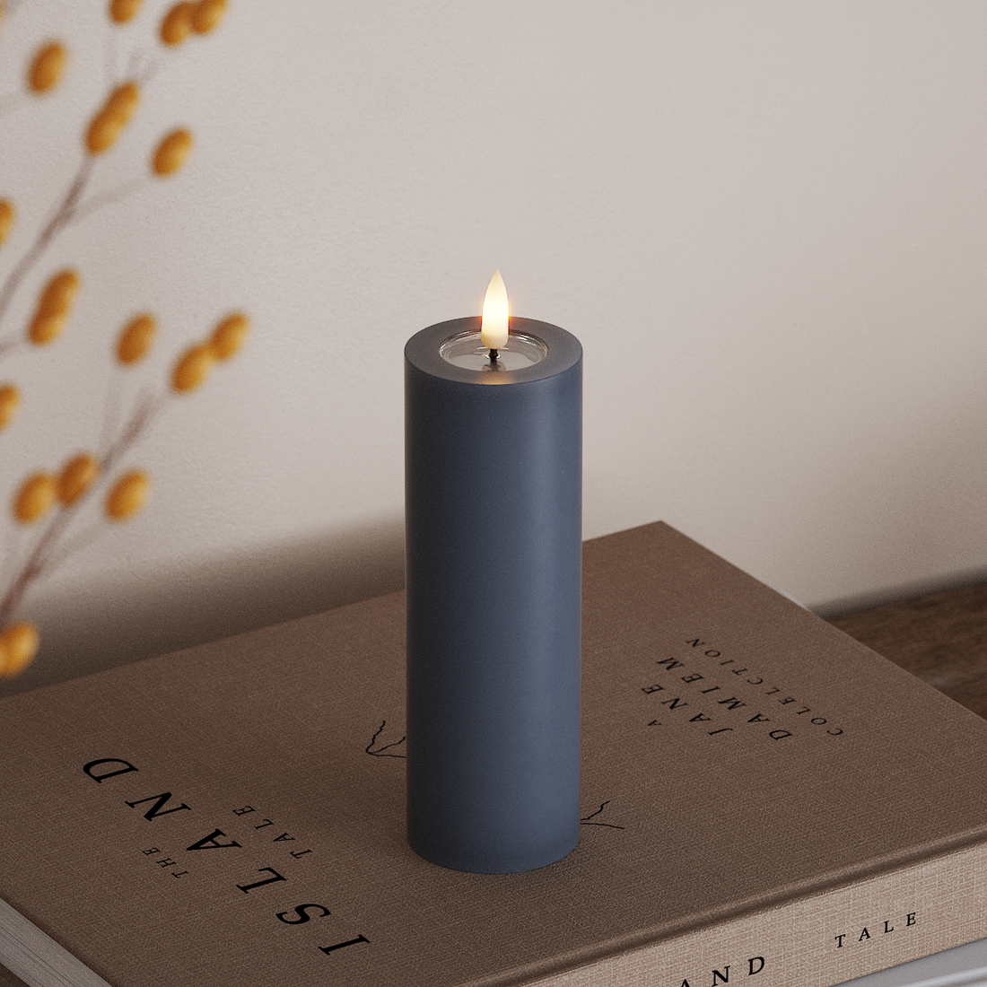 Deluxe Homeart LED Bloklys Ø 5 x 15 cm Isblå LED bloklys 4