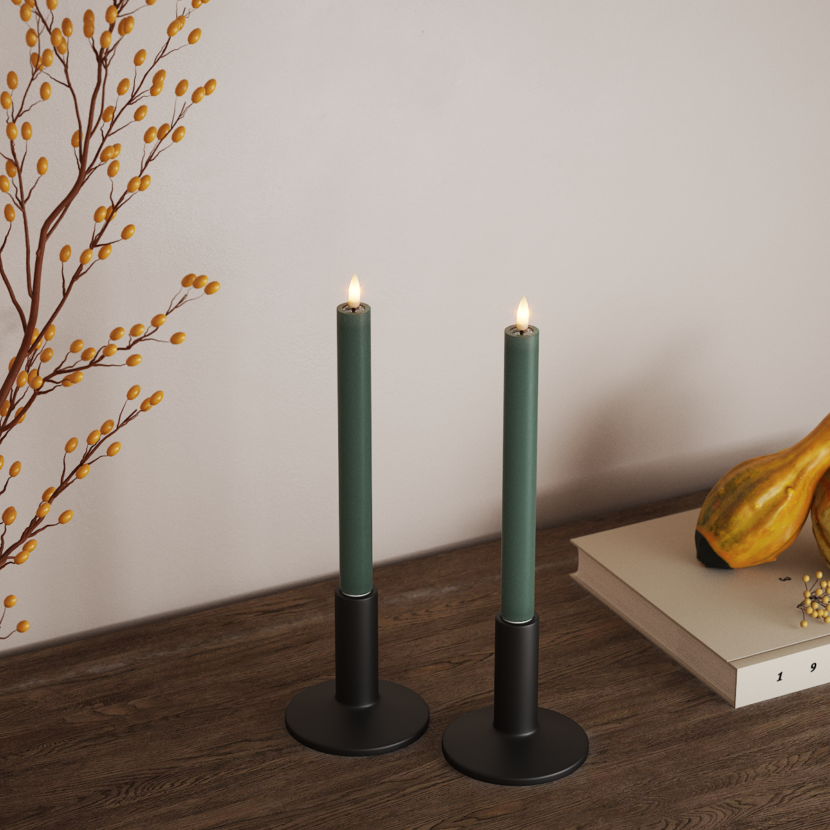 Deluxe Homeart LED Kronelys 2 stk, Ø 2 x 24 cm Jade Grøn LED kronelys 3