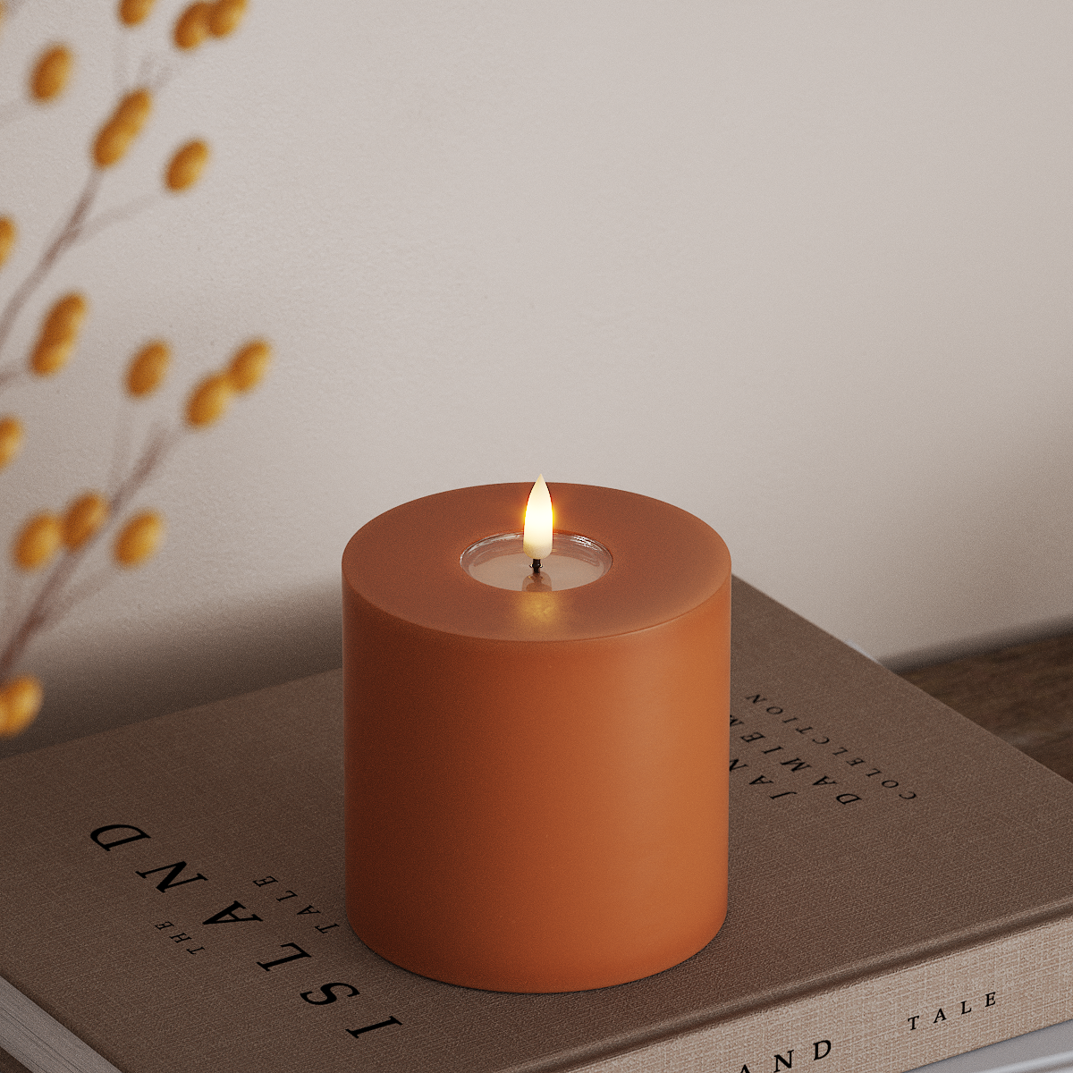 Deluxe Homeart LED Bloklys Ø 10 x 10 cm Orange LED bloklys 3