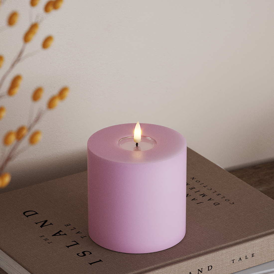 Deluxe Homeart LED Bloklys Ø 10 x 10 cm Lavendel LED bloklys 4