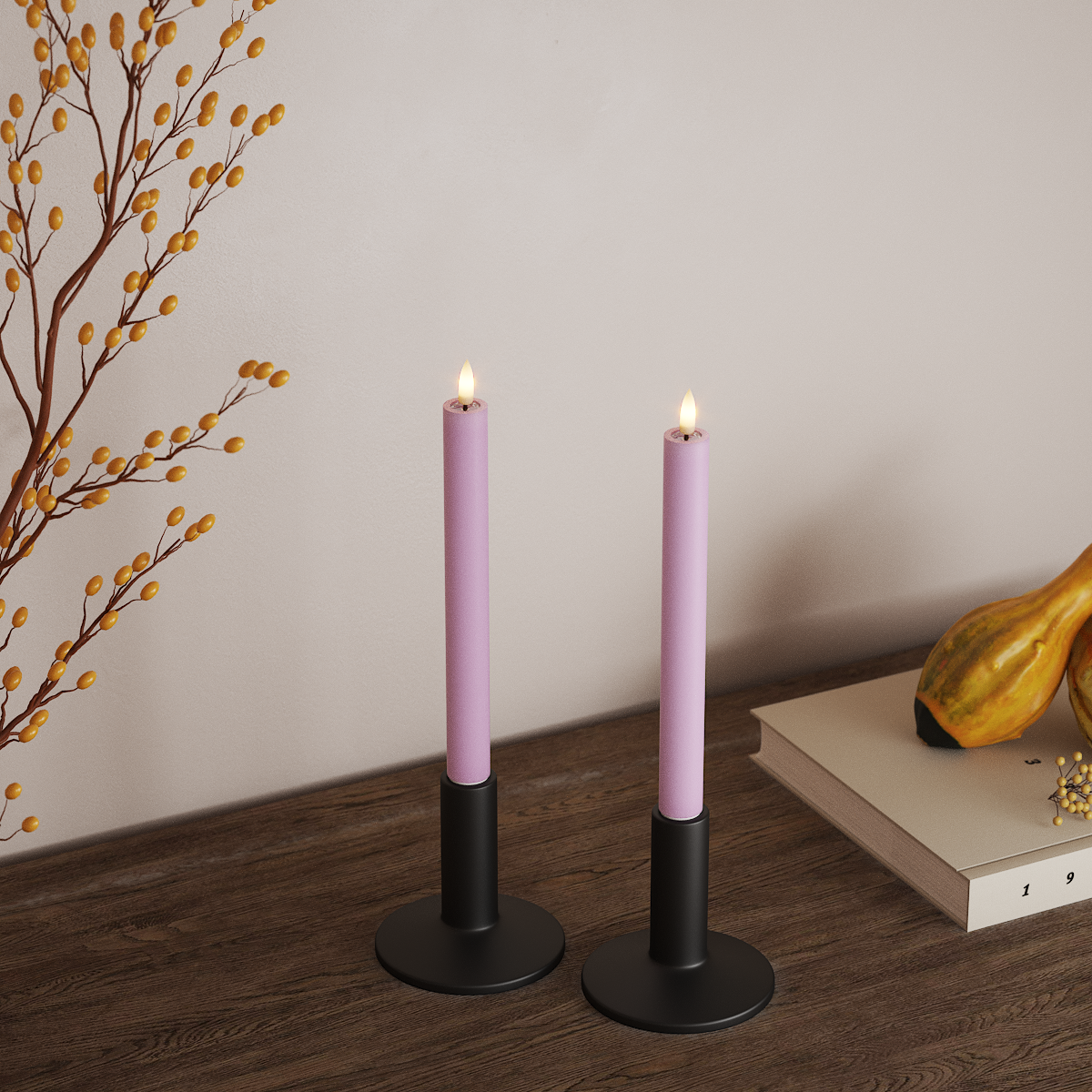 Deluxe Homeart LED Kronelys 2 stk, Ø 2 x 24 cm Lavendel LED kronelys 3