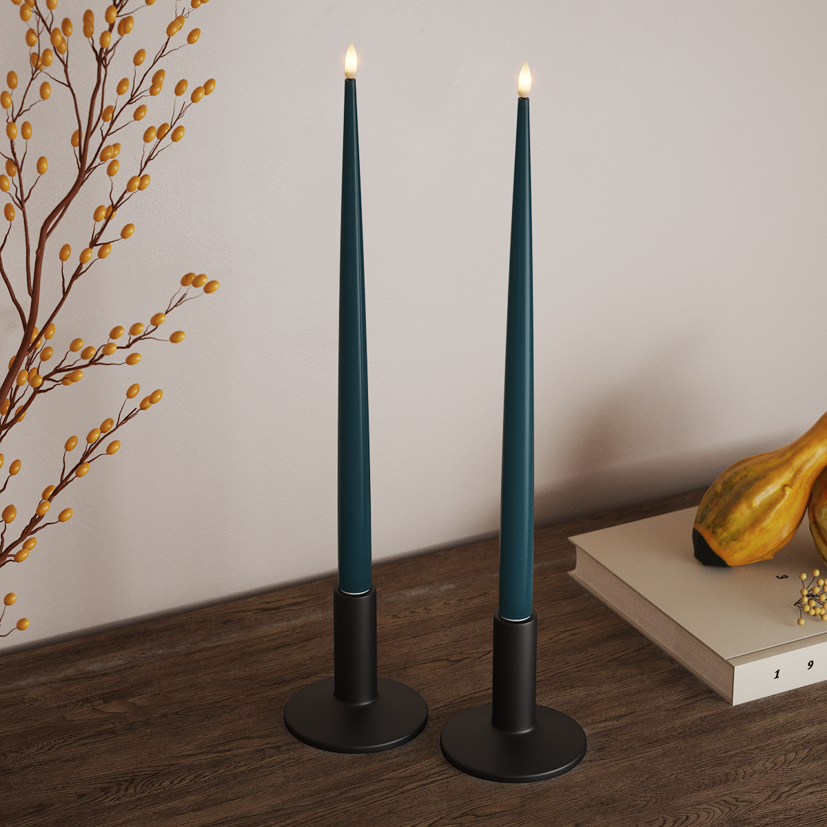 Deluxe Homeart LED Kertelys med Lak, 2 stk 38 cm Petroleum LED kertelys 3