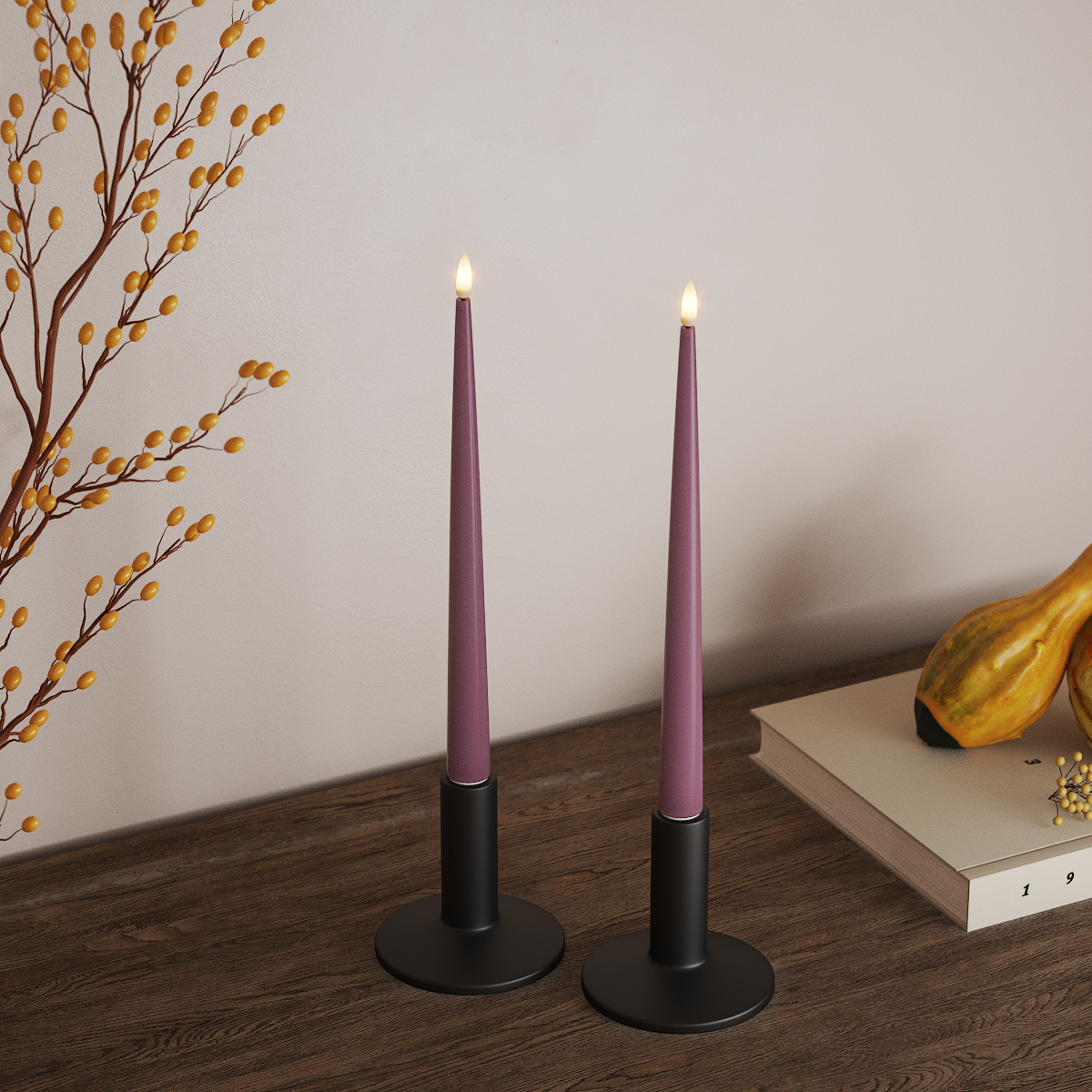 Deluxe Homeart LED Kertelys med Lak, 2 stk 28 cm Lyslilla LED kertelys 3