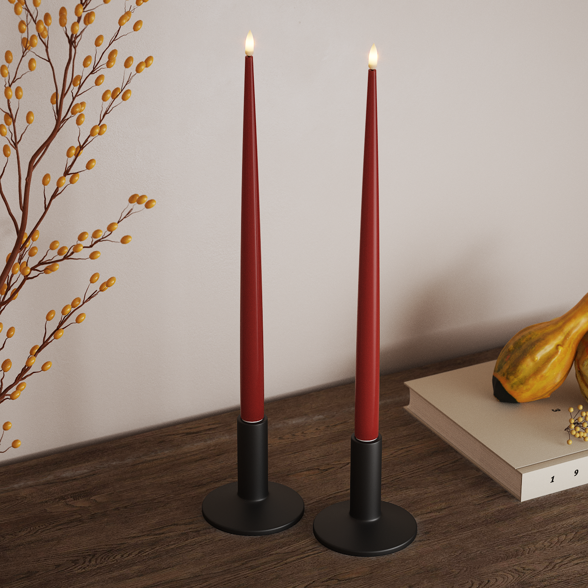 Deluxe Homeart LED Kertelys med Lak, 2 stk 38 cm Rød LED kertelys 3