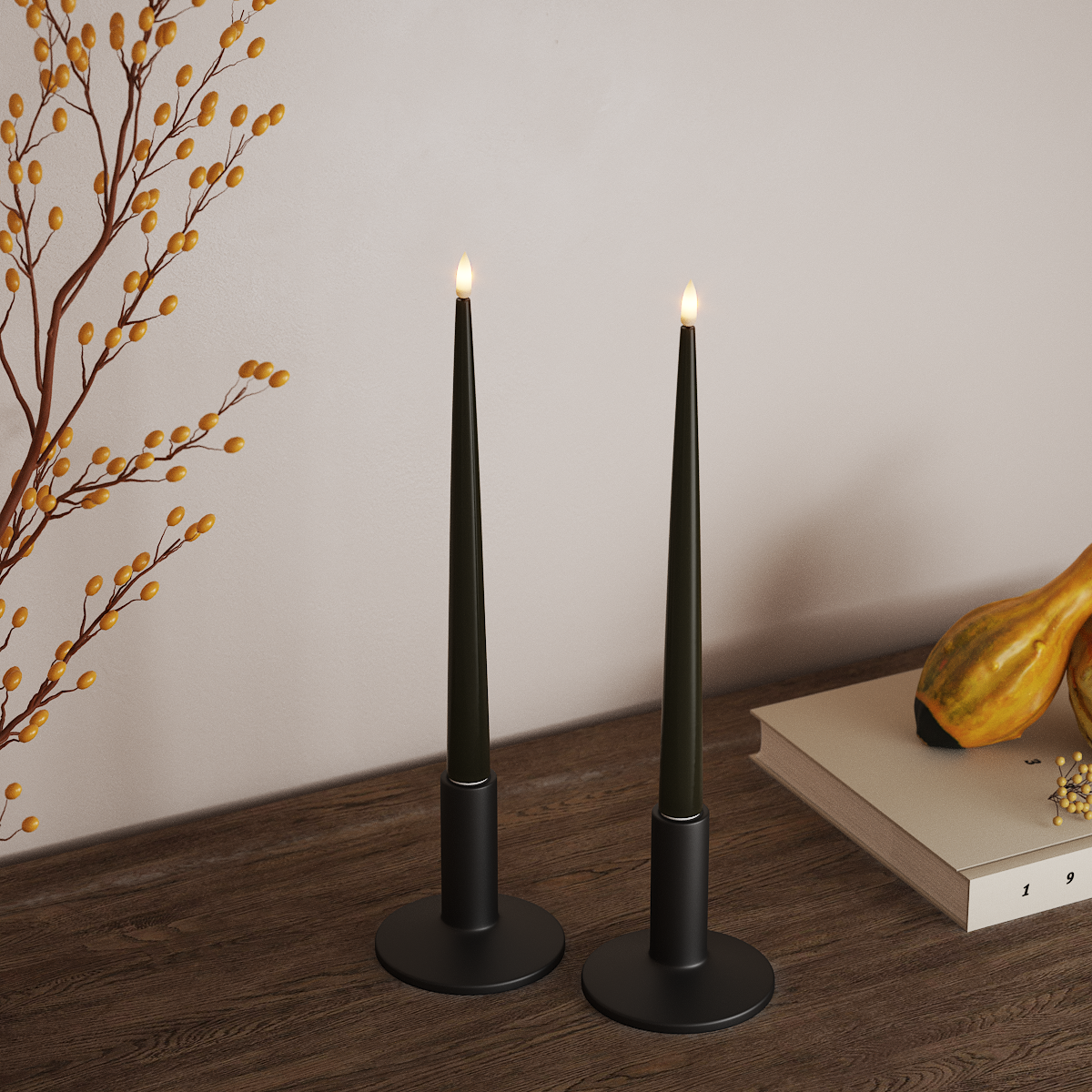 Deluxe Homeart LED Kertelys med Lak, 2 stk 28 cm Mørkegrøn LED kertelys 3