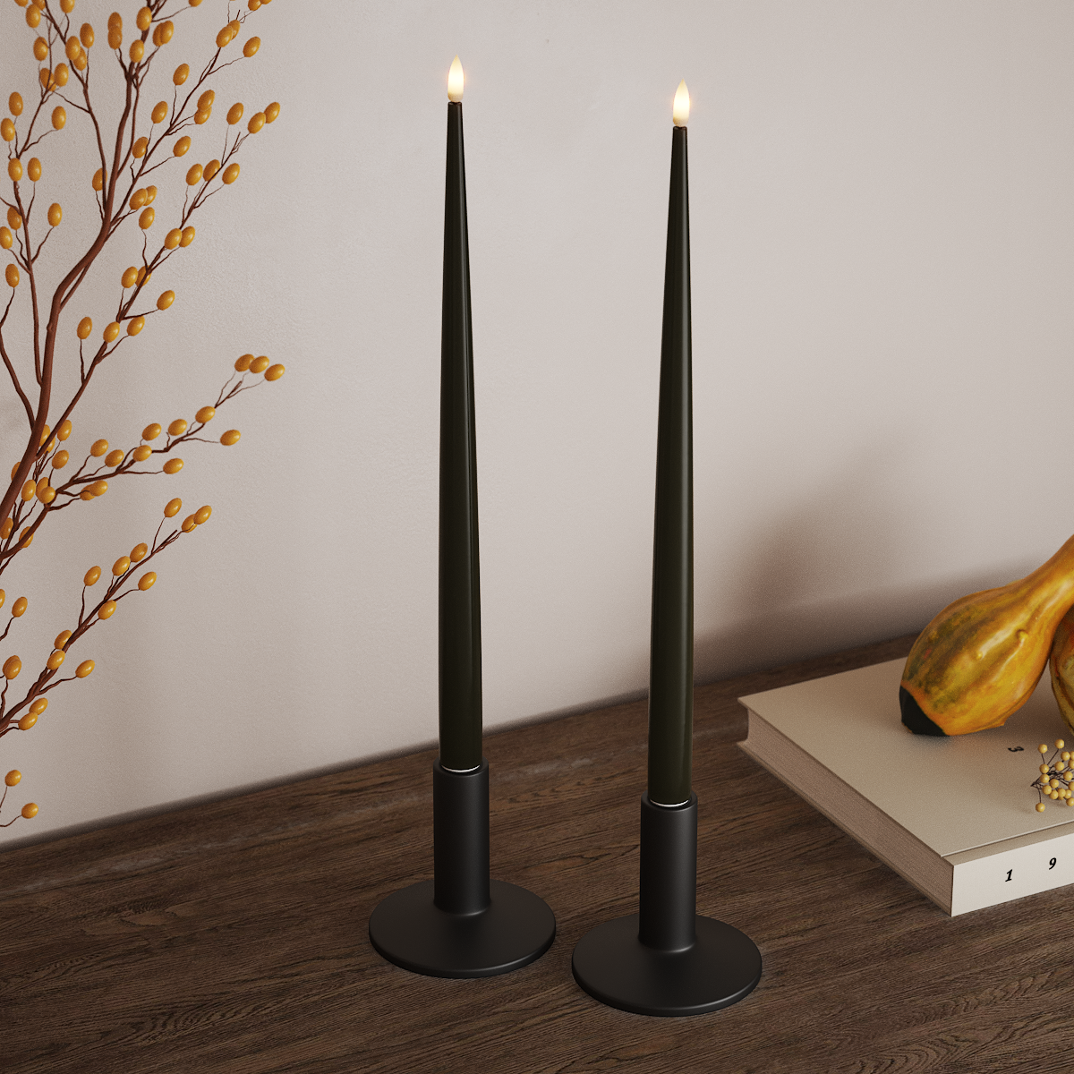 Deluxe Homeart LED Kertelys med Lak, 2 stk 38 cm Mørkegrøn LED kertelys 3