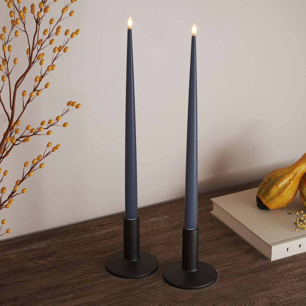 Deluxe Homeart LED Kertelys med Lak, 2 stk 38 cm Isblå LED kertelys 3