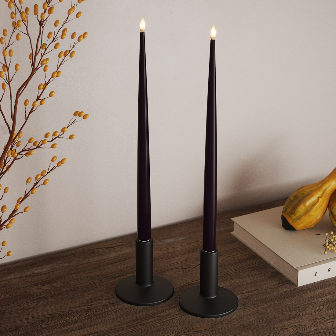 Deluxe Homeart LED Kertelys med Lak, 2 stk 38 cm Mørkelilla LED kertelys 4