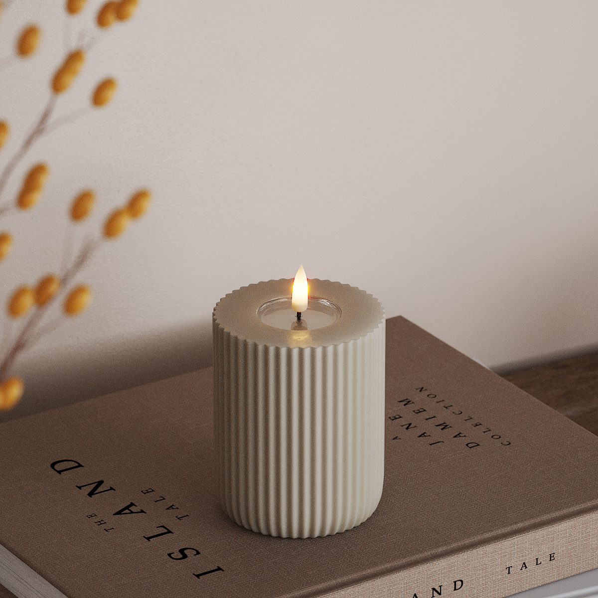 Deluxe Homeart Solid Stripe LED Bloklys Ø 8 X 10 Cm Sand LED Shape 3