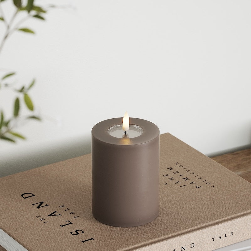 Deluxe Homeart LED Bloklys Ø 7,5 x 10 cm Mokka