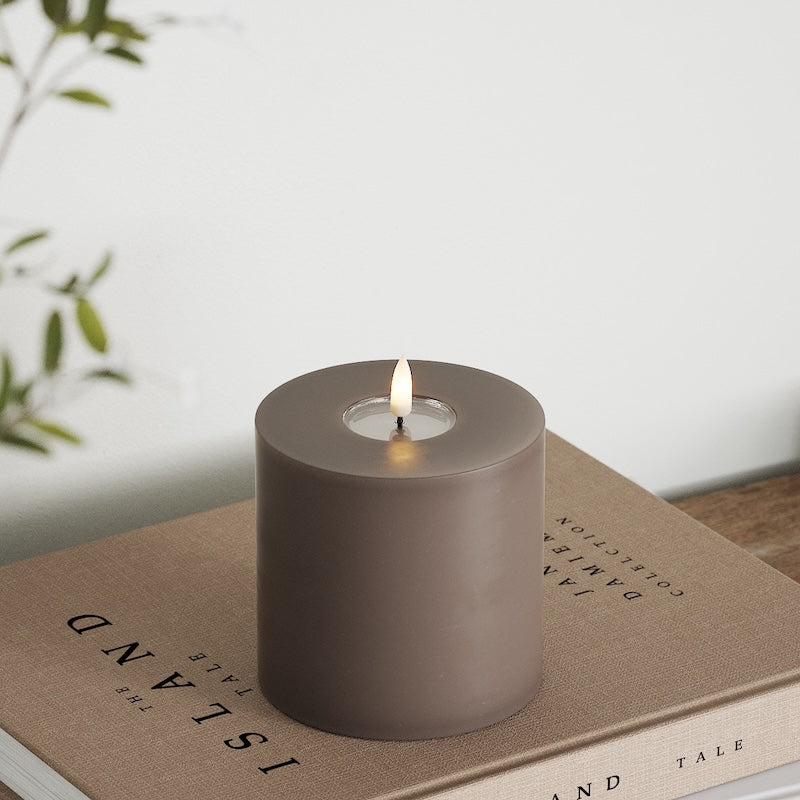 Deluxe Homeart LED Bloklys Ø 10 x 10 cm Mokka