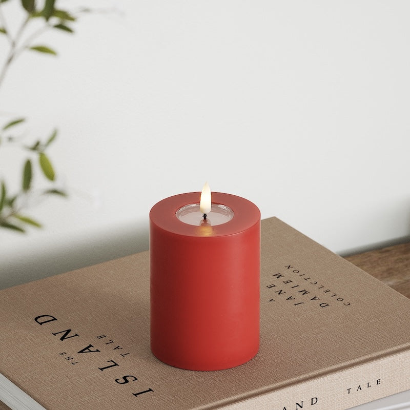 Deluxe Homeart LED Bloklys Ø 7,5 x 10 cm Rød