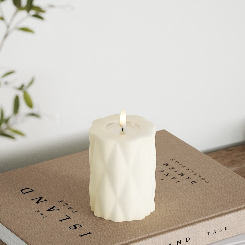 Deluxe Homeart Harlequin LED Bloklys Ø 7,5 x 10 cm Cream