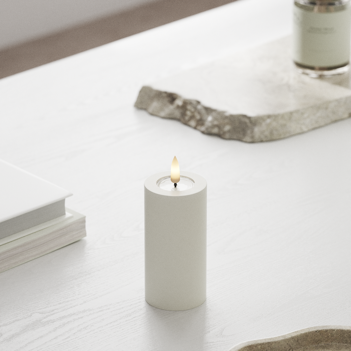 Deluxe Homeart LED Bloklys Ø 5 x 10 cm Hvid LED bloklys 1