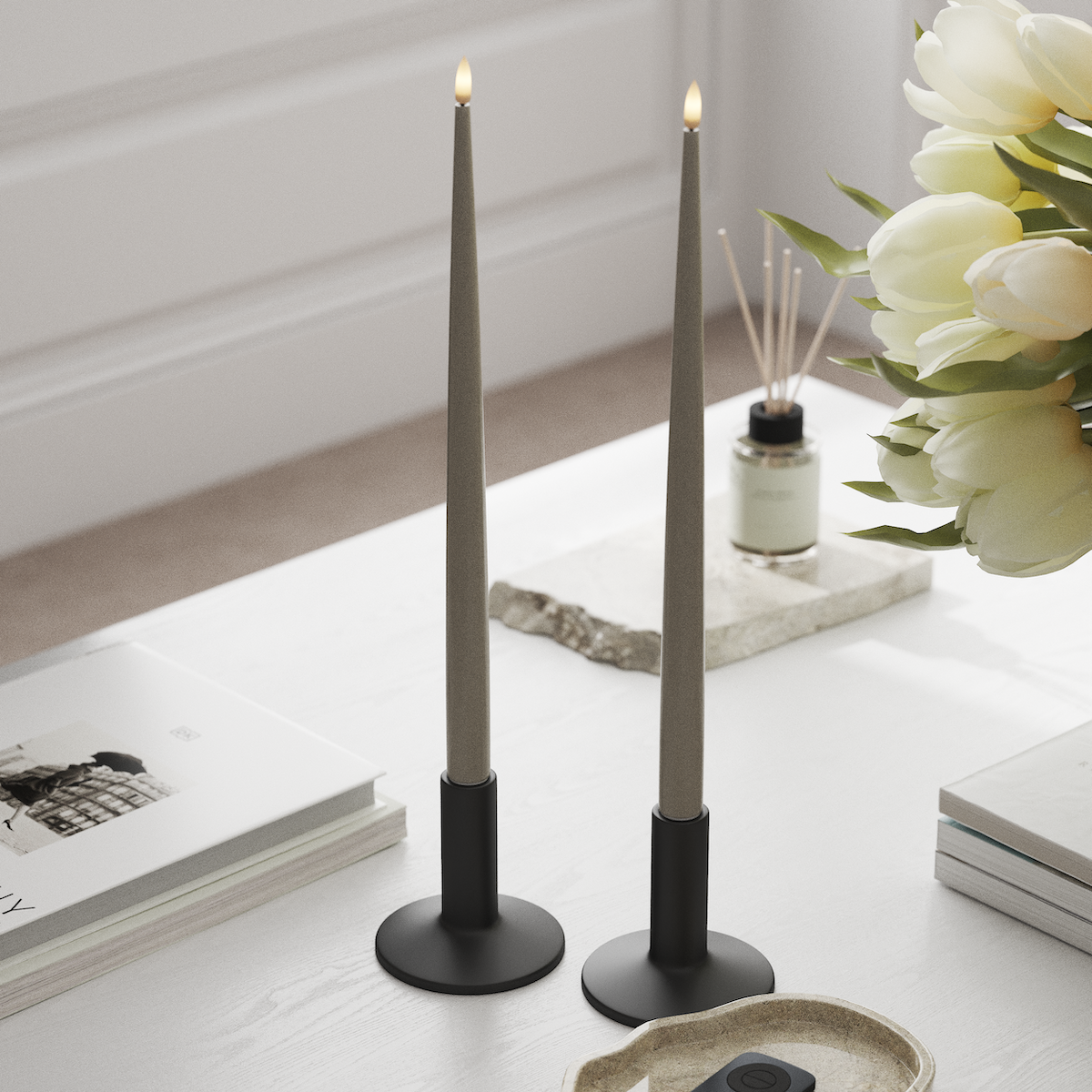 Deluxe Homeart LED Kertelys med Lak, 2 stk 38 cm Sand LED kertelys 1