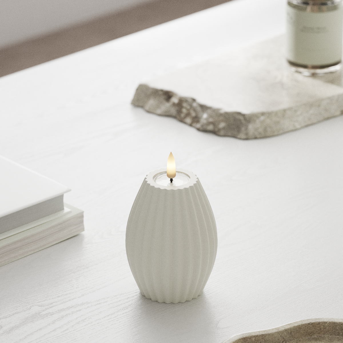 LED Rillelys D 7,5 x H 10 cm Hvid