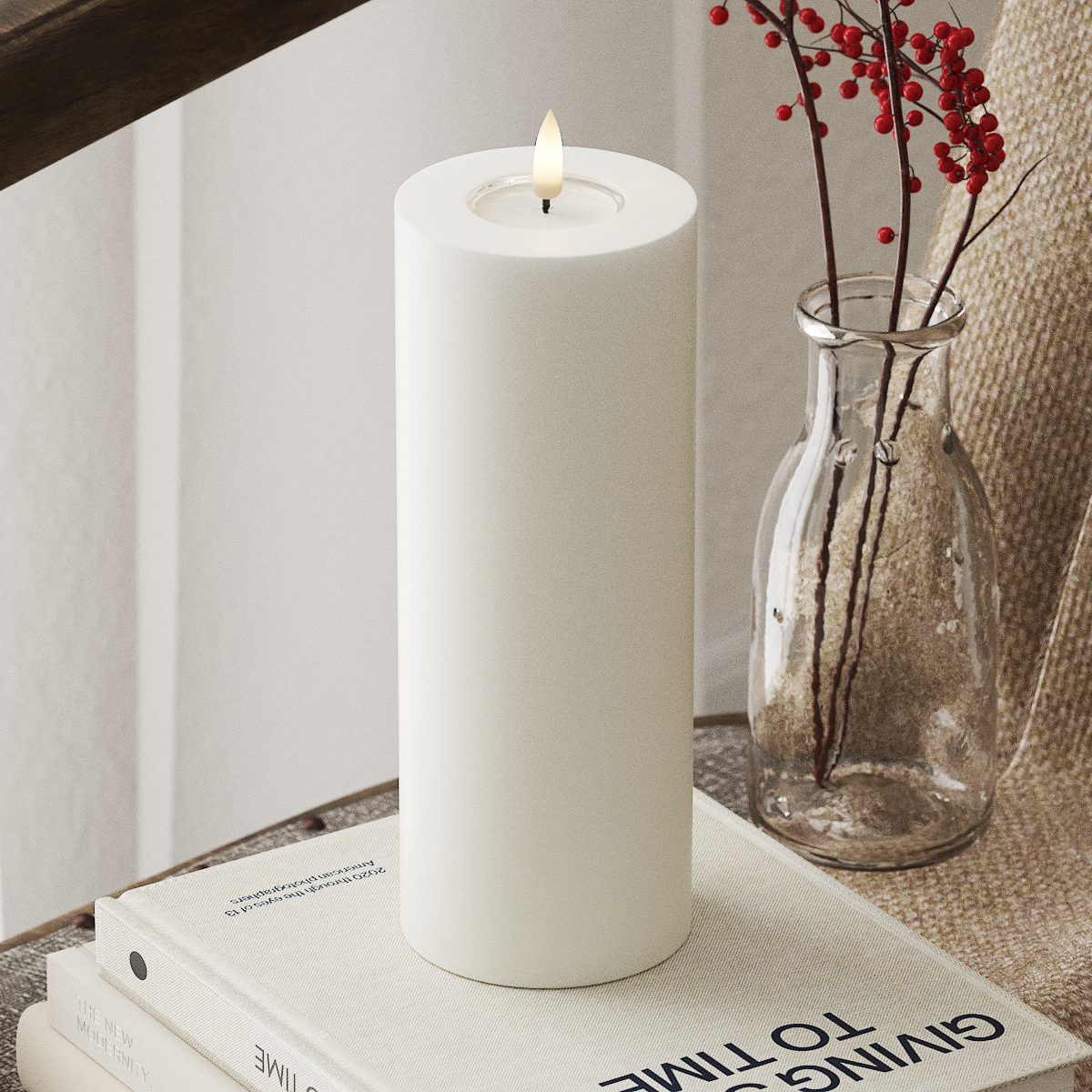 Deluxe Homeart LED Bloklys Ø 7,5 x 20 cm Hvid LED bloklys 4