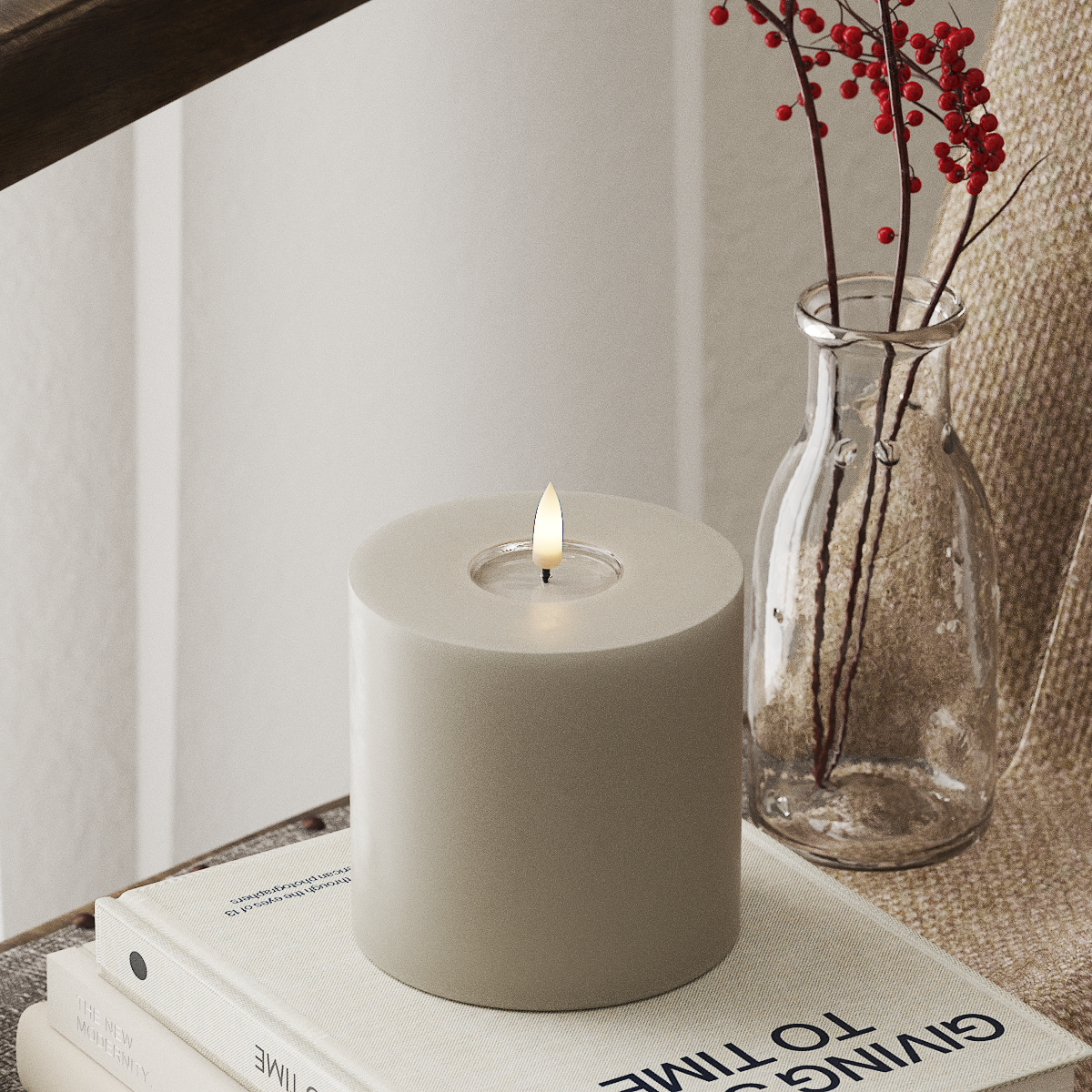 Deluxe Homeart LED Bloklys Ø 10 x 10 cm Sand LED bloklys 4