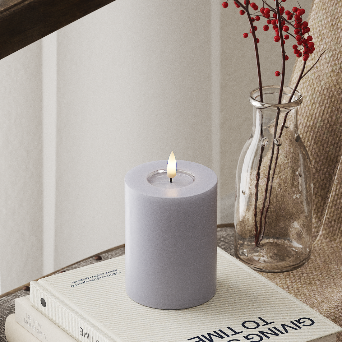 Deluxe Homeart LED Bloklys Ø 7,5 x 10 cm Støvet blå LED bloklys 4