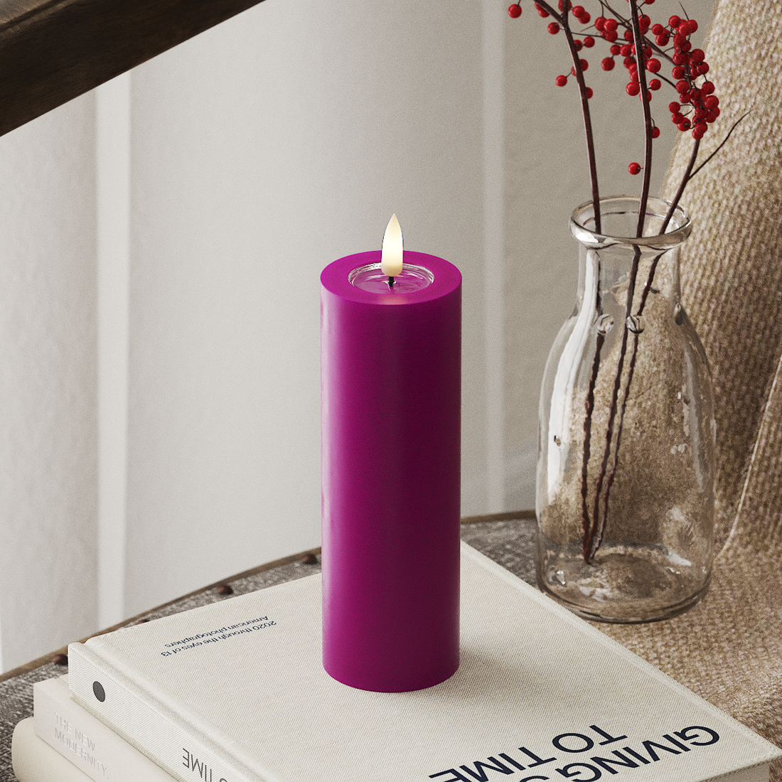 Deluxe Homeart LED Bloklys Ø 5 x 15 cm Violet LED bloklys 4