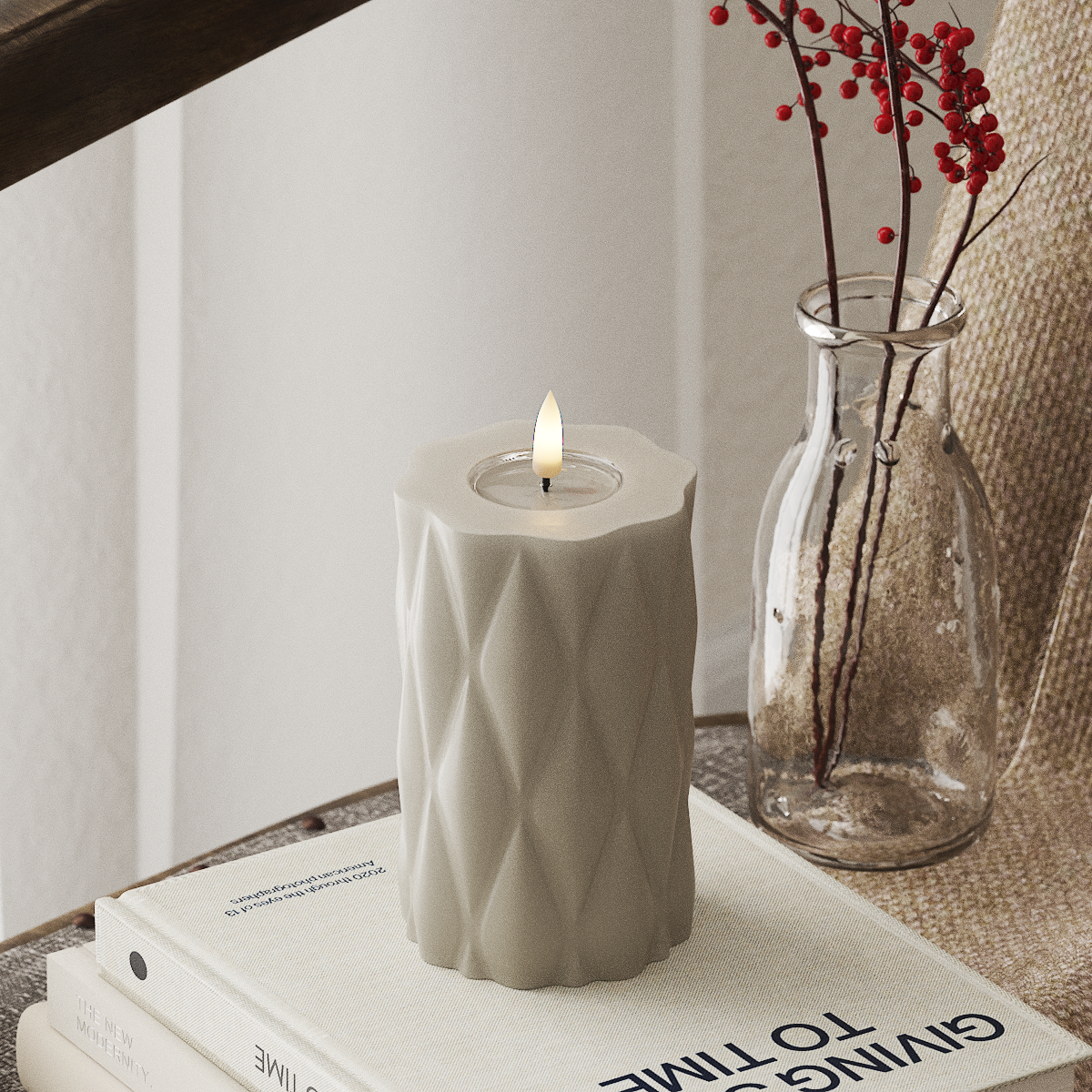 Deluxe Homeart Harlequin LED Bloklys Ø 7,5 x 12,5 cm Sand LED Harlequin 4