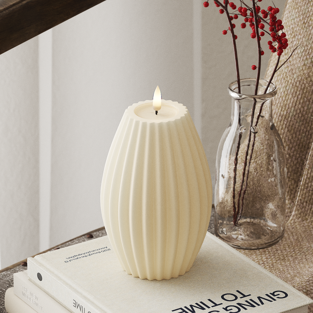 Deluxe Homeart LED Rillelys D 10 x H 15 cm Cream LED rillelys 4