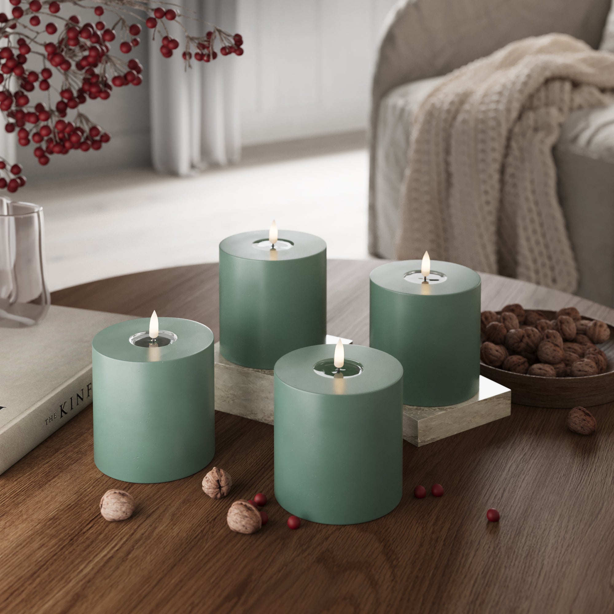 LED Bloklys Ø 10 x 10 cm Jade Grøn - 4 stk