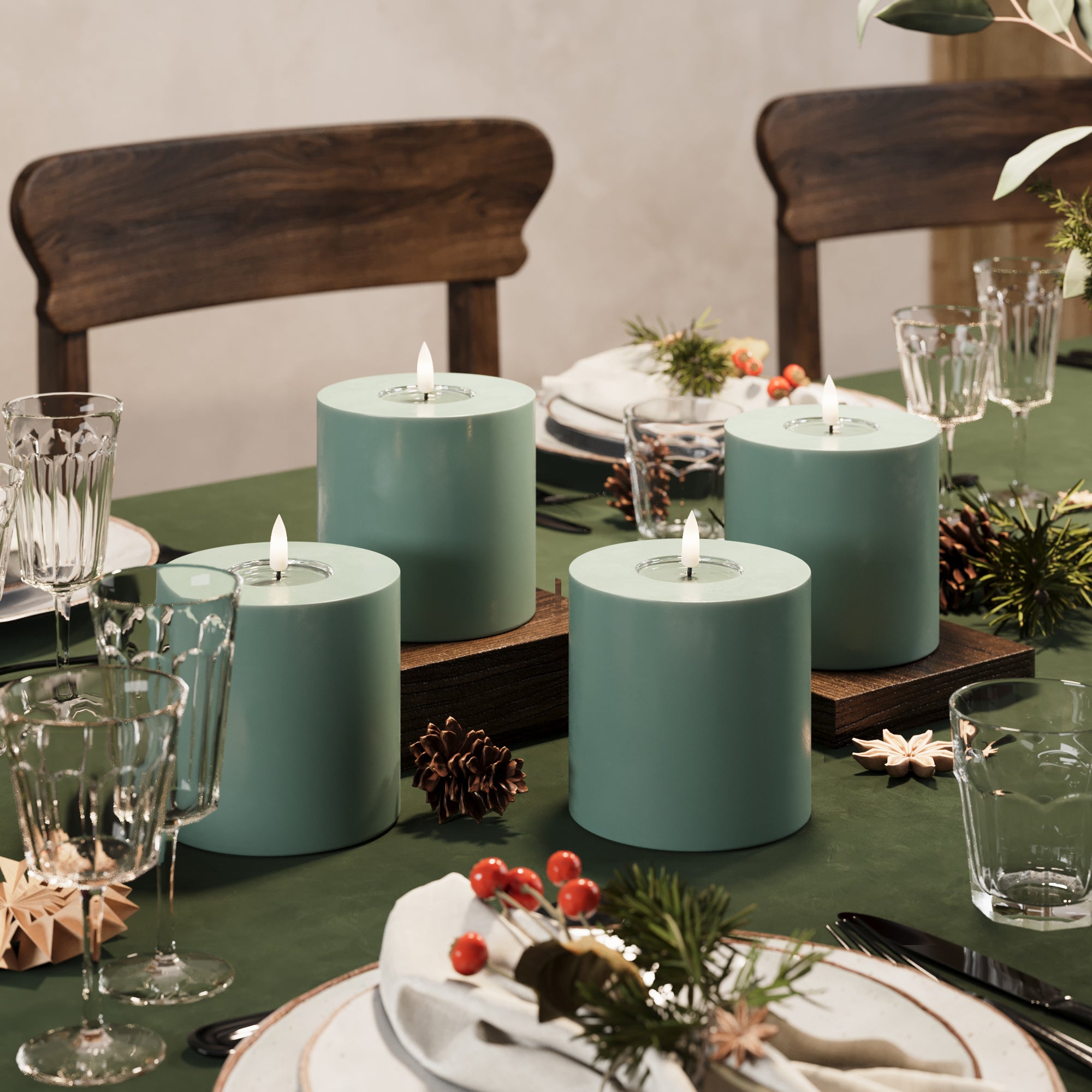 LED Bloklys Ø 10 x 10 cm Jade Grøn - 4 stk