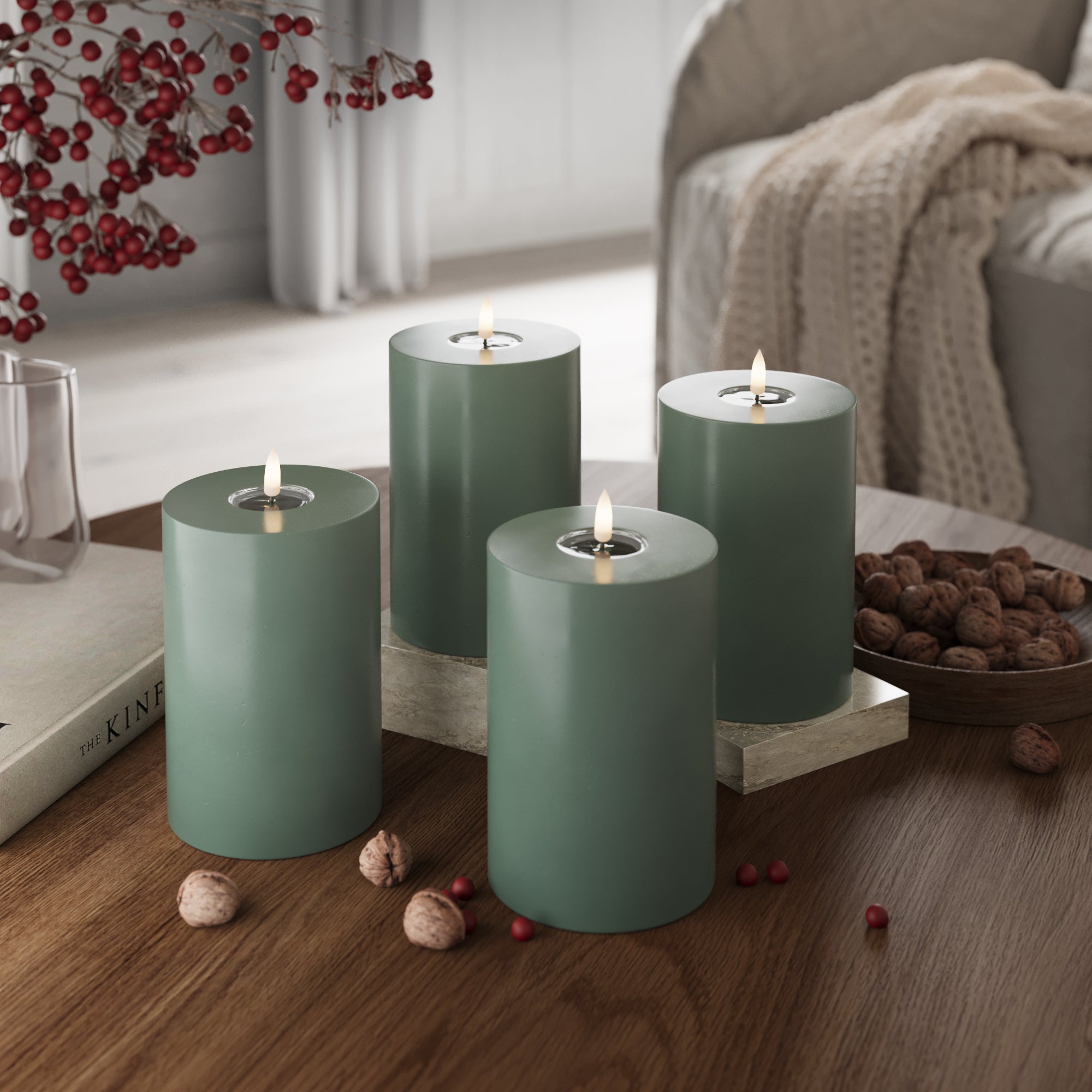 LED Bloklys Ø 10 x 15 cm Jade Grøn - 4 stk